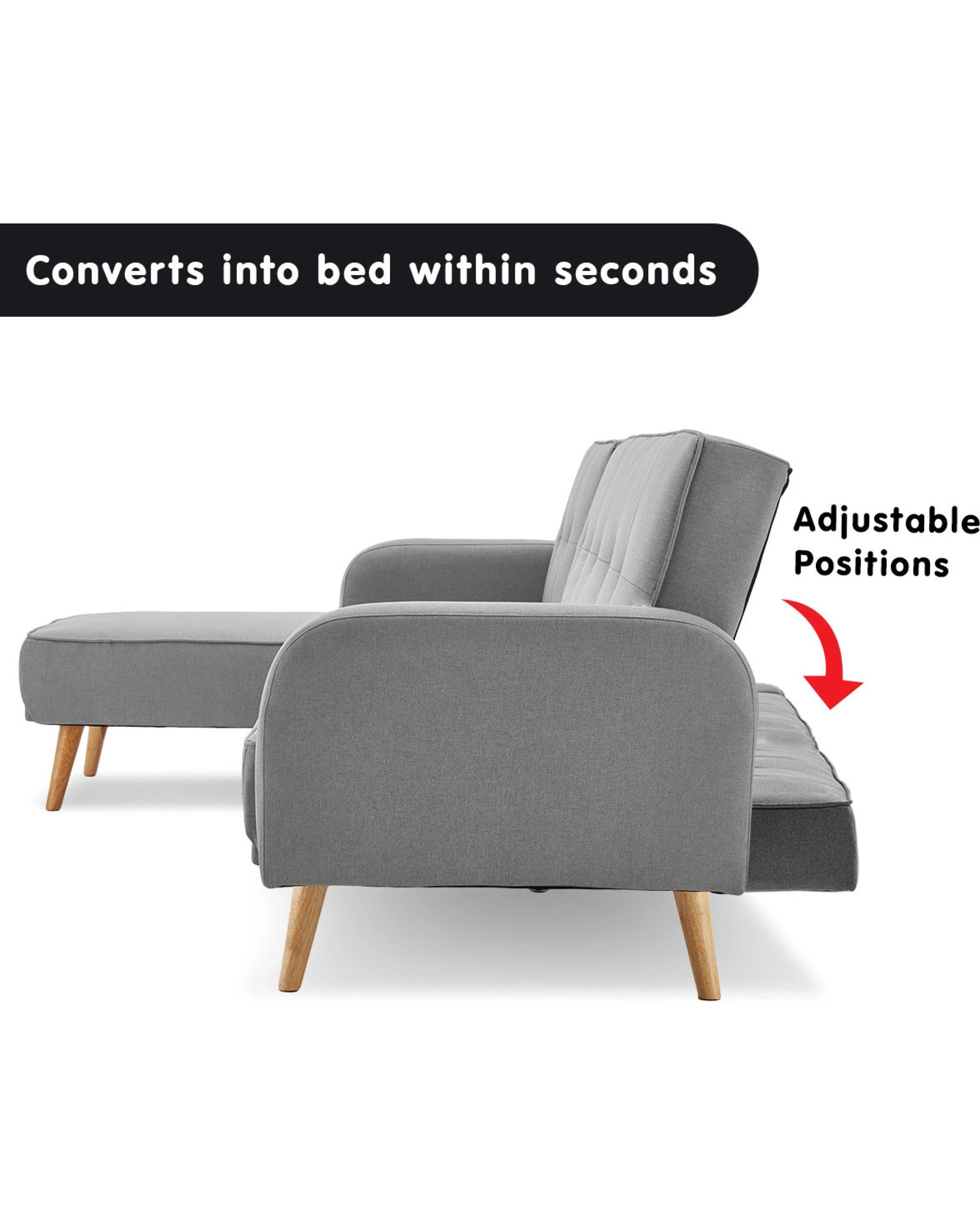 3 Sarantino 3-seater Corner Sofa Bed With Chaise Lounge - Light Grey, 3 of 10