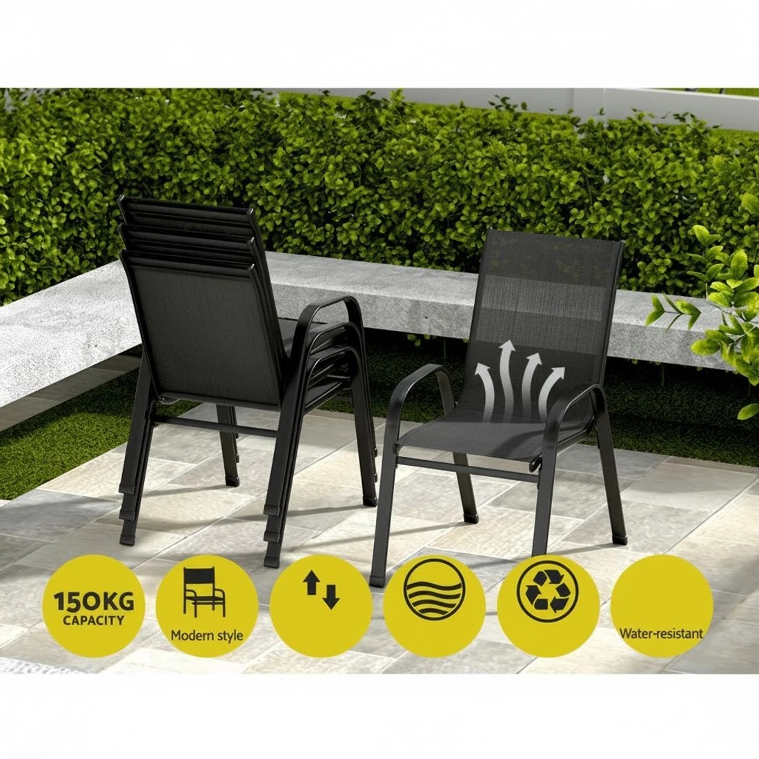 6 Gardeon 4PC Outdoor Dining Chairs Stackable Lounge Chair Patio Furniture - Black, 6 of 7
