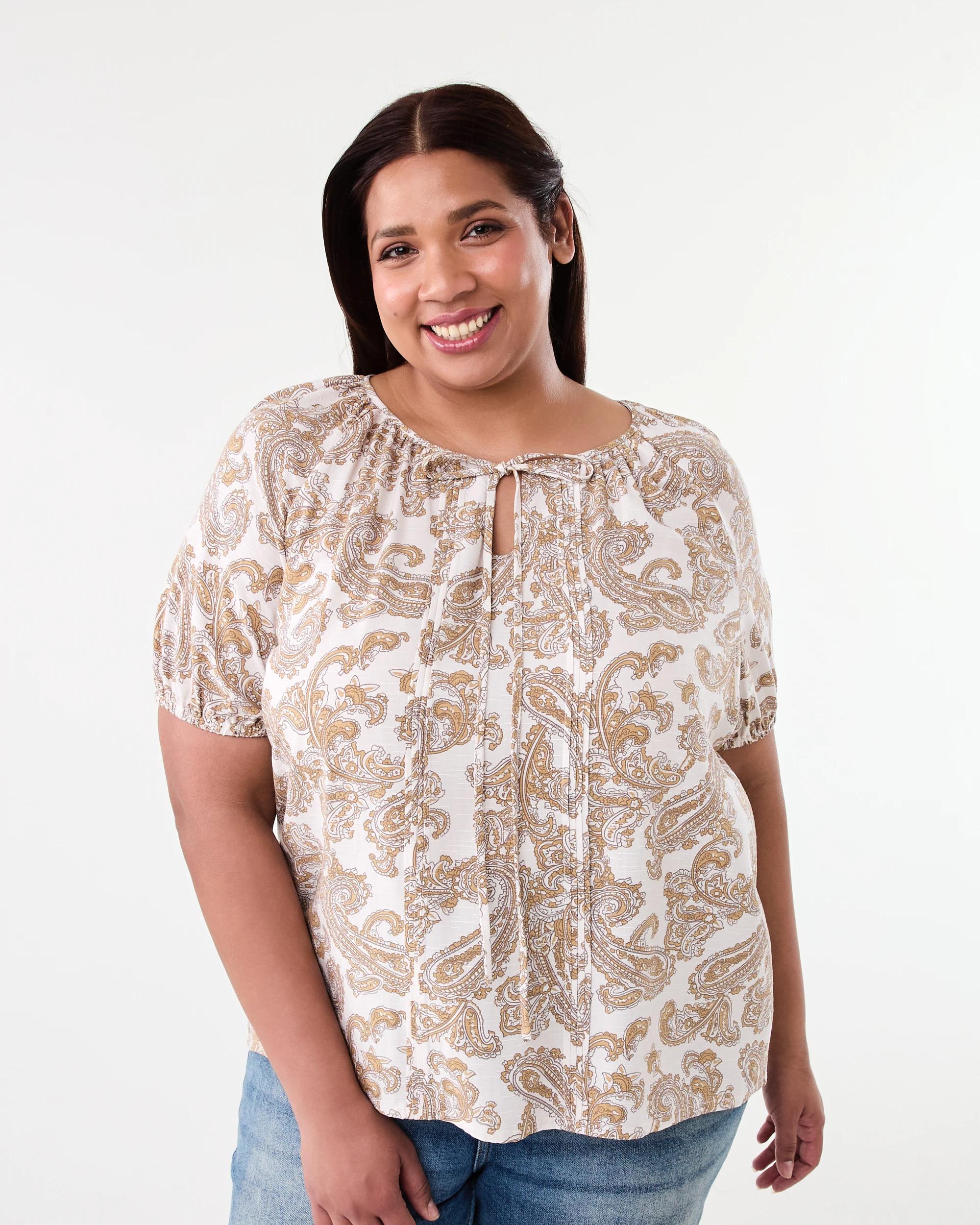 1 Curve Short Sleeve Pintuck Tie Front Top Bge Pais, 1 of 5