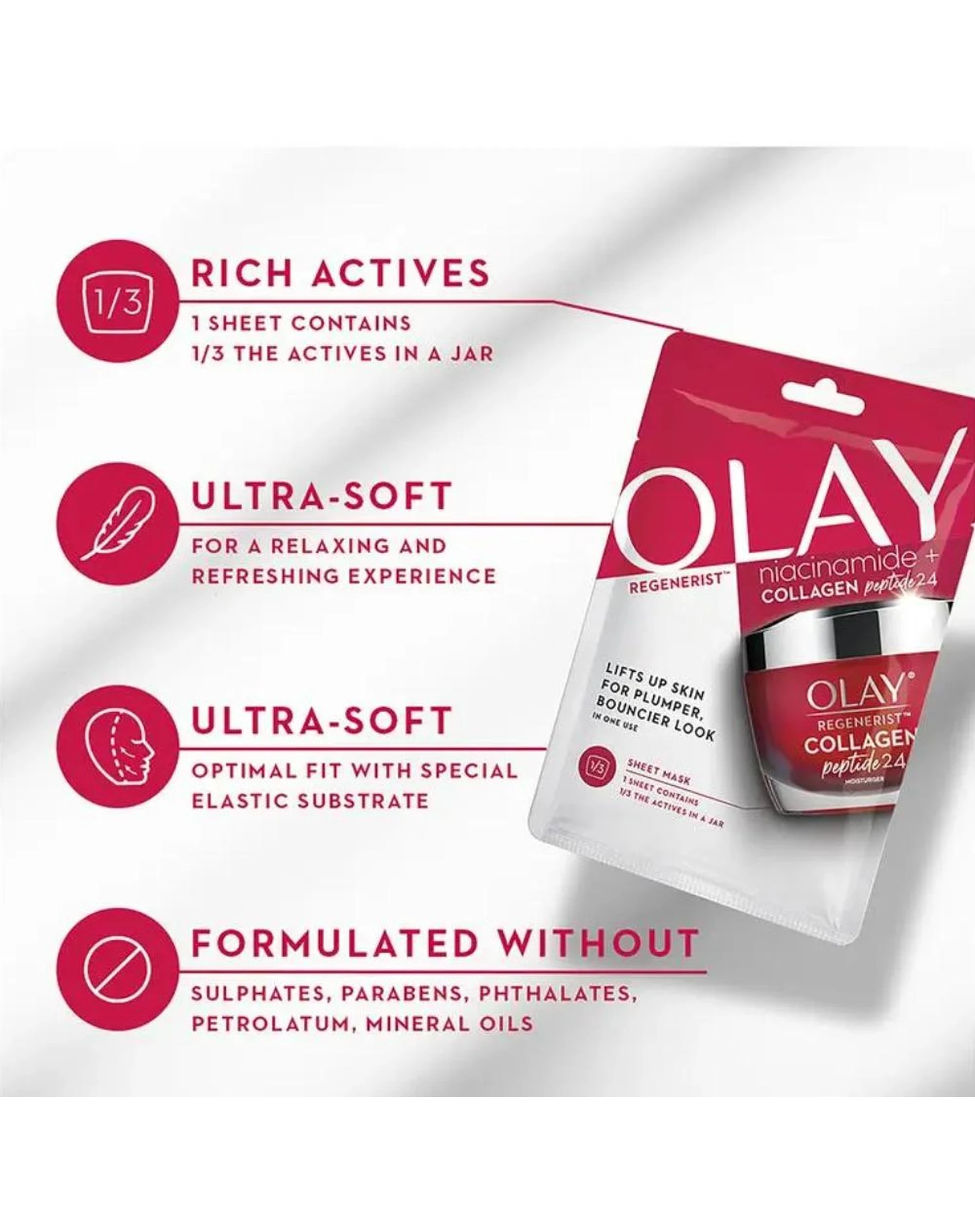 4 10 x Olay Regenerist Sheet Face Mask Niacinamide + Collagen Peptide 24, 4 of 6