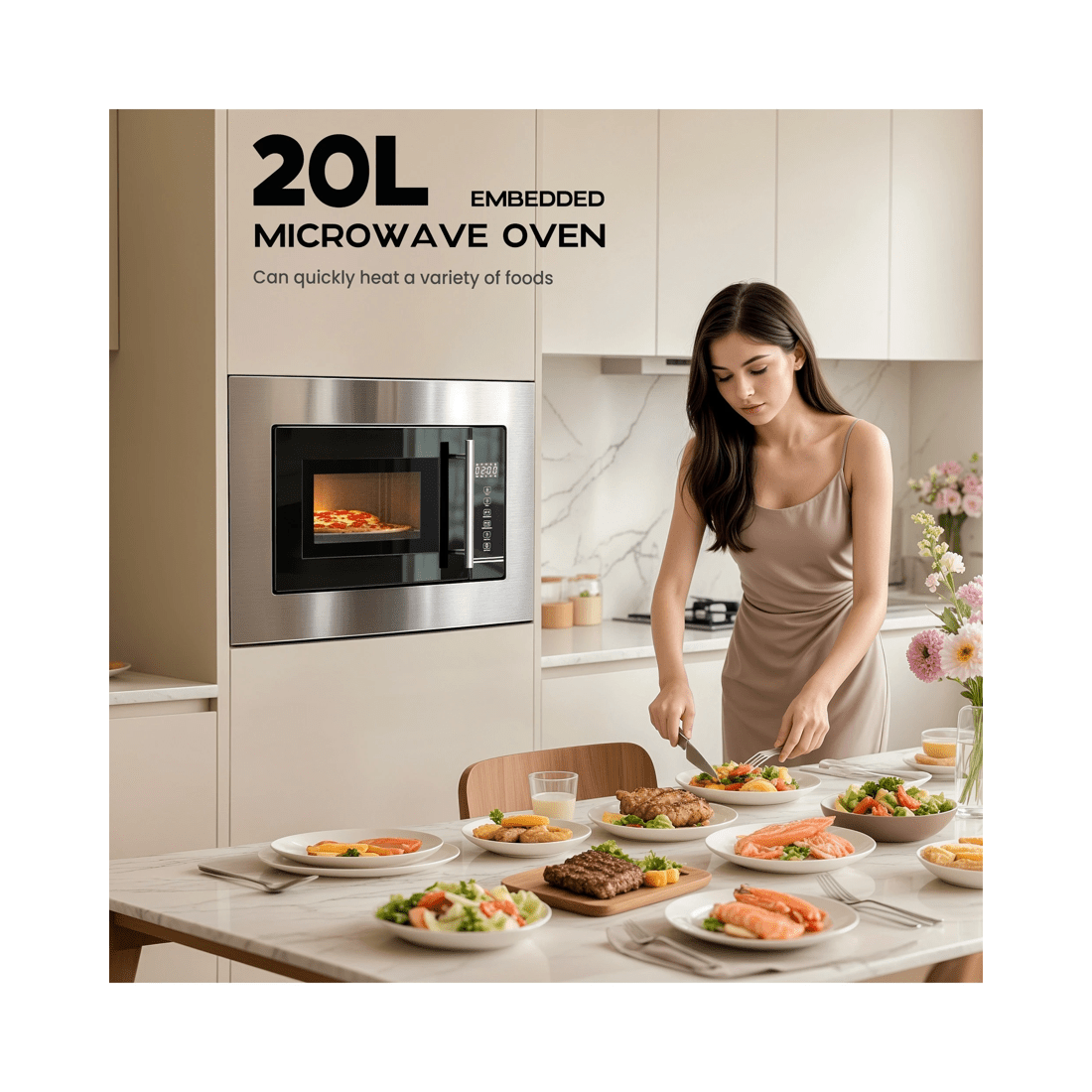 2 Advwin 20l Built-in Microwave Oven, 800w Microwave Oven, Touch Control Microwave With Timer And Defrost, 2 of 7