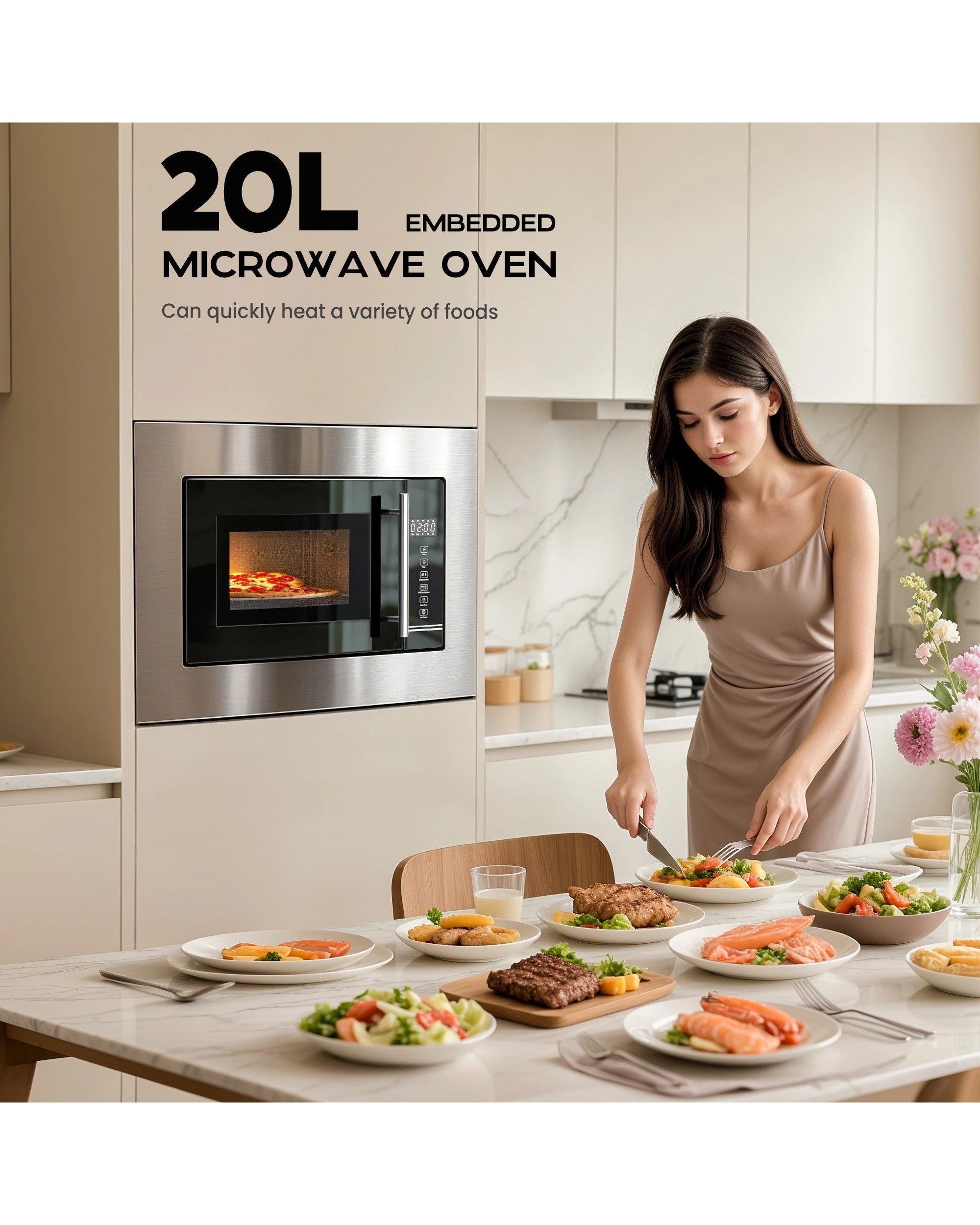 2 Advwin 20l Built-in Microwave Oven, 800w Microwave Oven, Touch Control Microwave With Timer And Defrost, 2 of 7