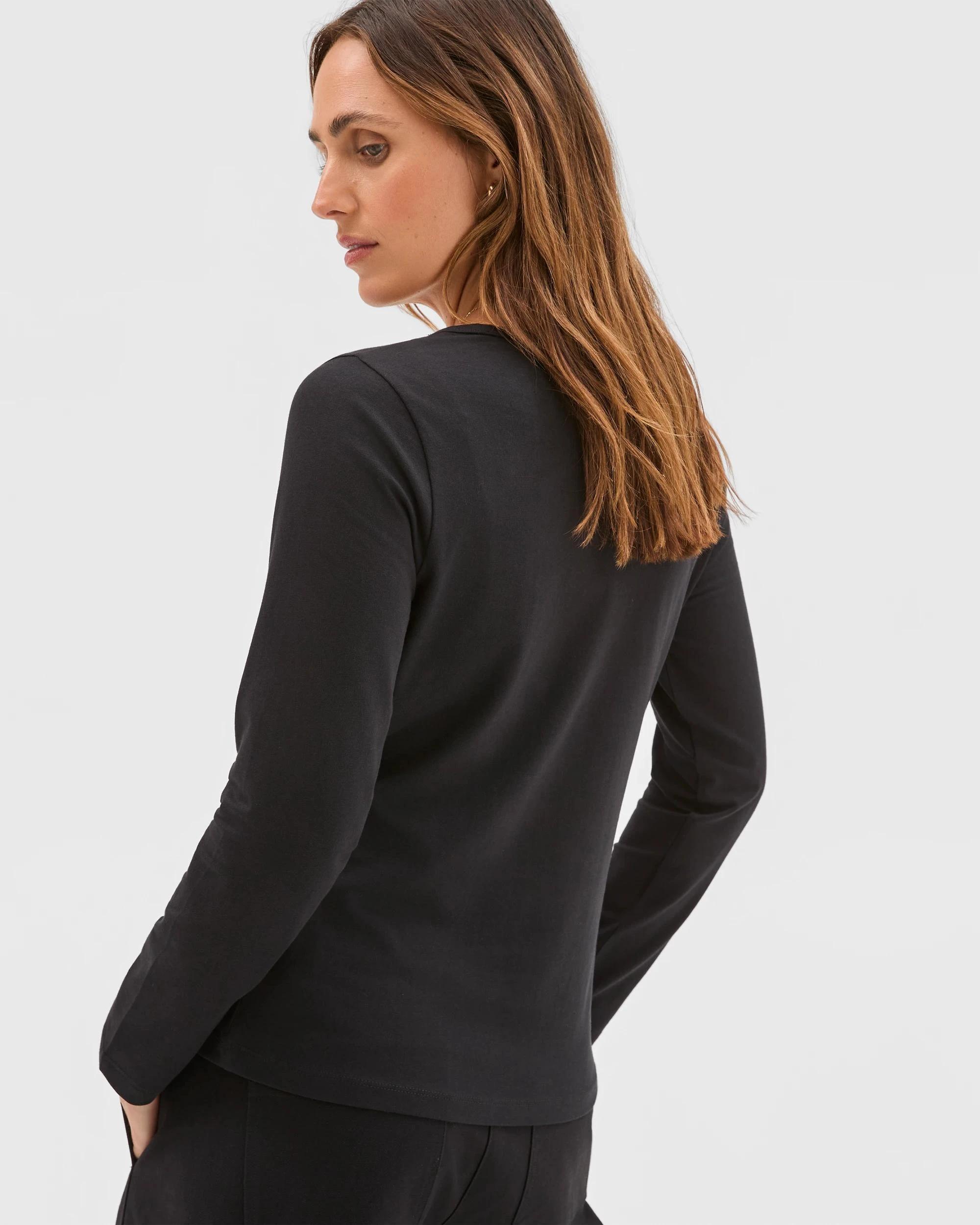 4 Target Woman Australian Cotton Long Sleeve Stretch Crew T-Shirt BLACK, 4 of 5