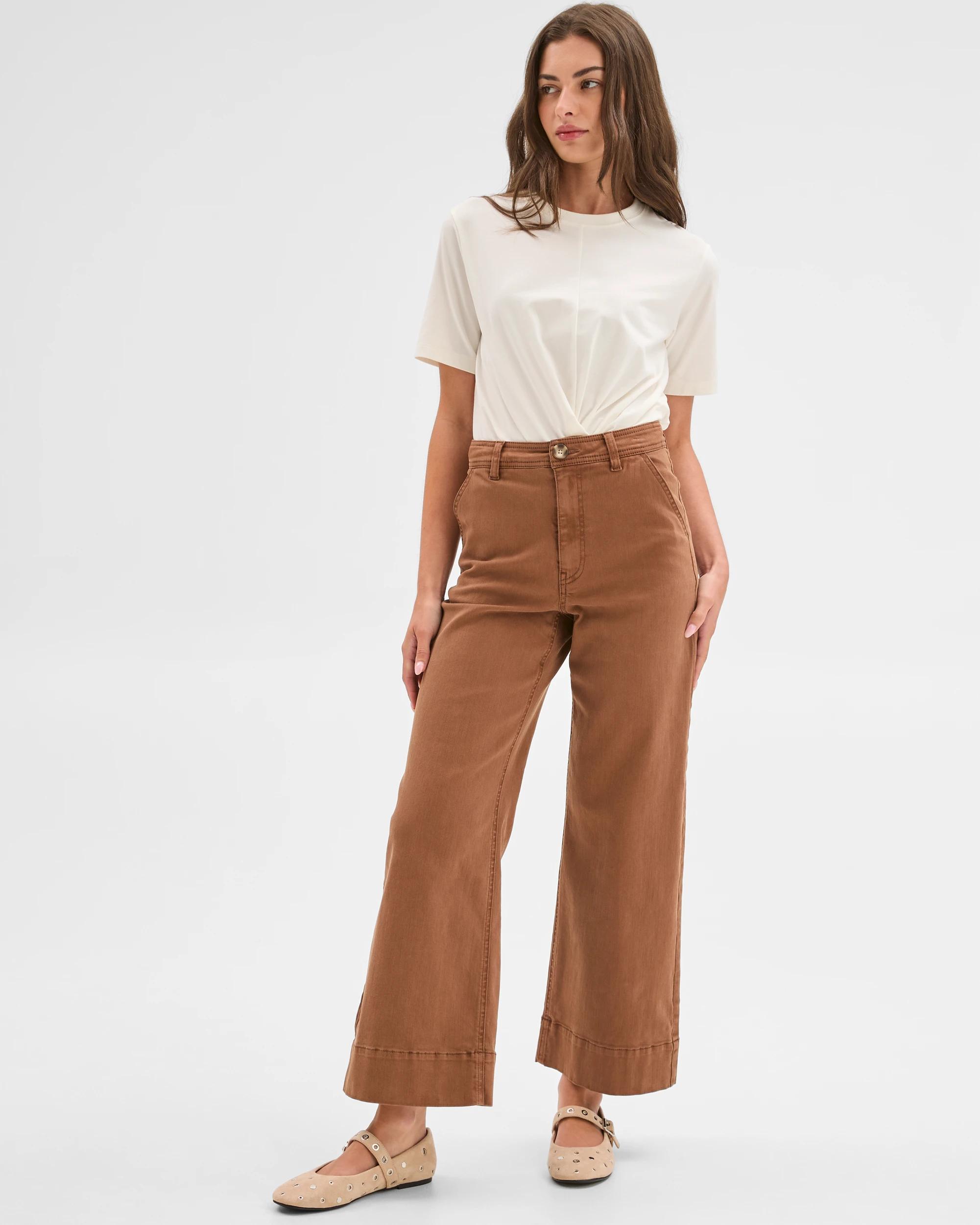 3 Target Petites Petites Australian Cotton Blend Stretch Twill Wide Leg Pants PARTRIDGE, 3 of 6