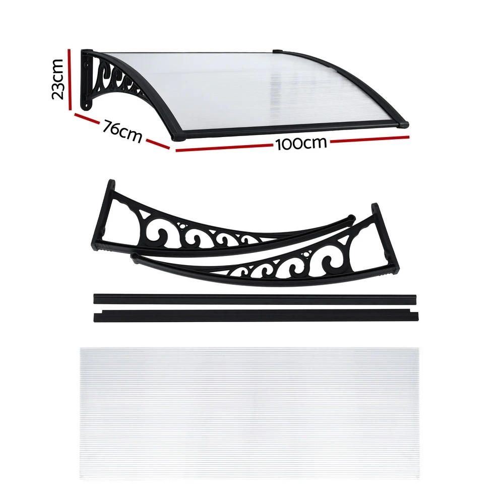 2 Instahut Window Door Awning 0.8mx1m Transparent - Clear, 2 of 9