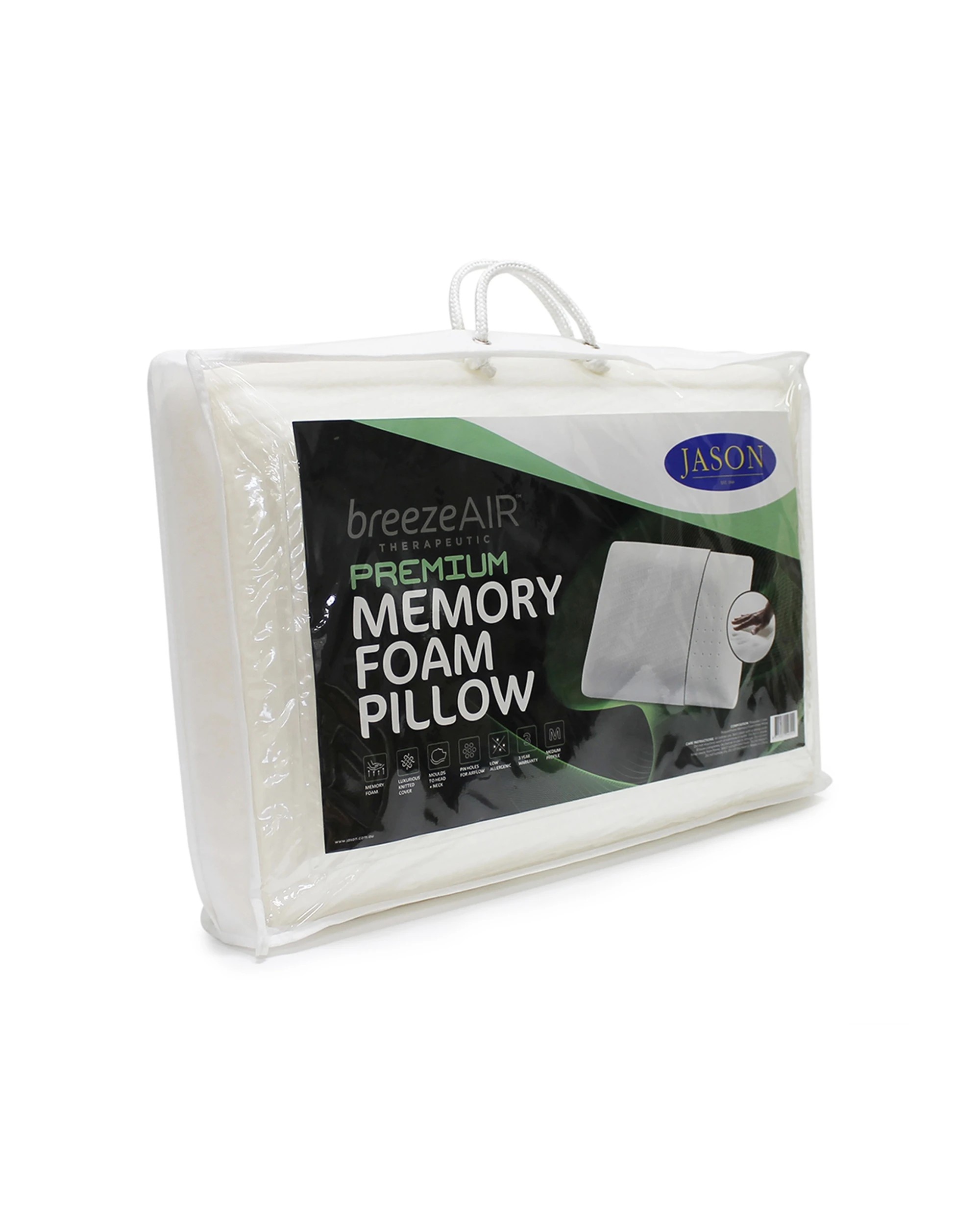 1 Jason Breezeair Therapeutic Memory Foam Pillow Standard - White, 1 of 1