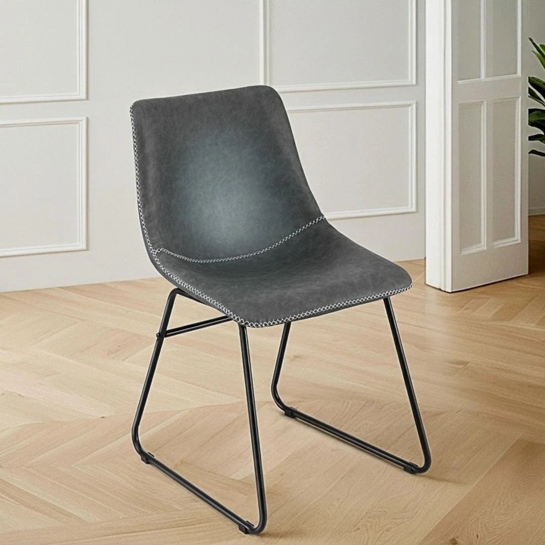 4 Artiss 2x Dining Chairs Retro PU Leather Kitchen Lounge Cafe Accent Chair - Grey, 4 of 6