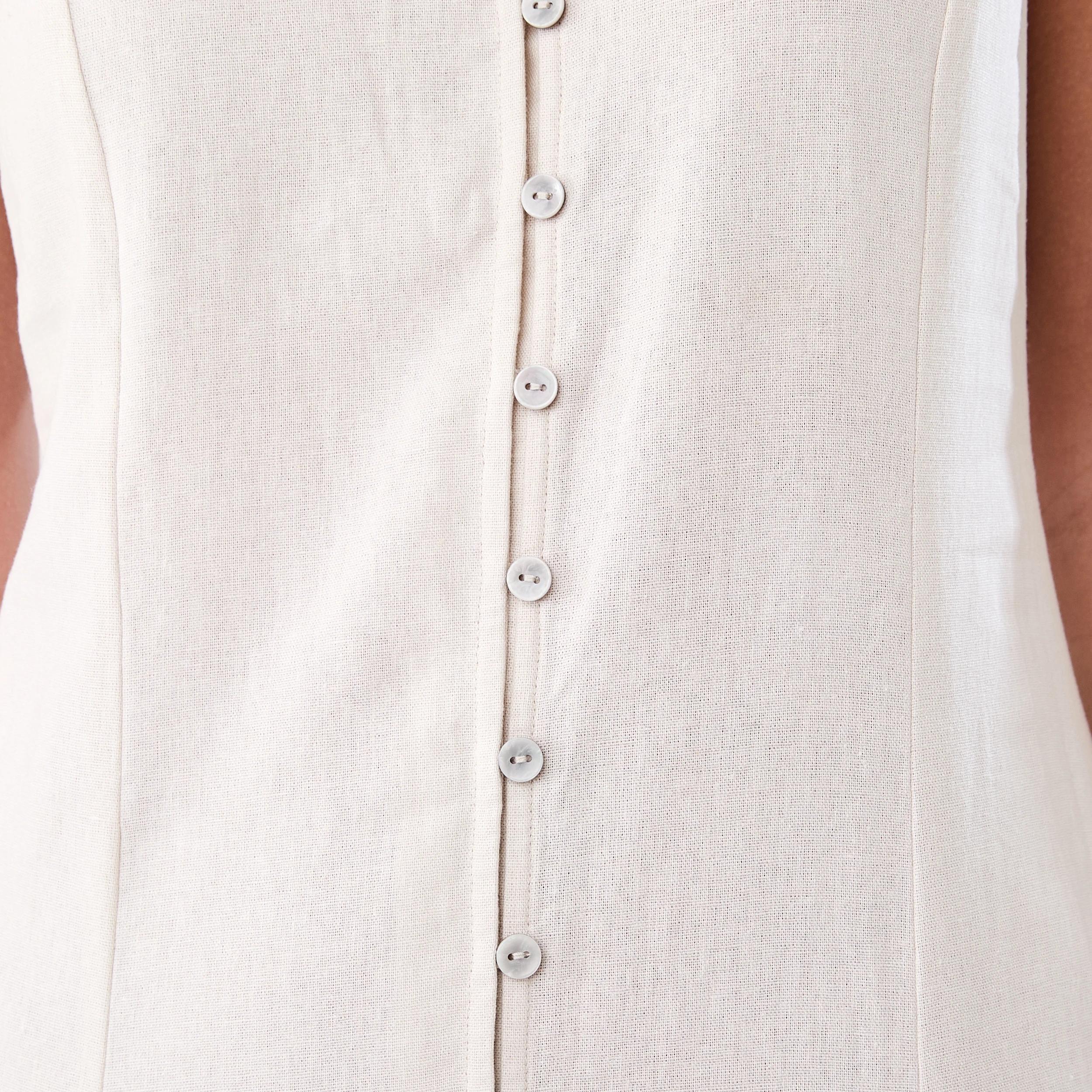 6 Sleeveless Button Front Linen Blend Midi Dress Nat Beige, 6 of 9