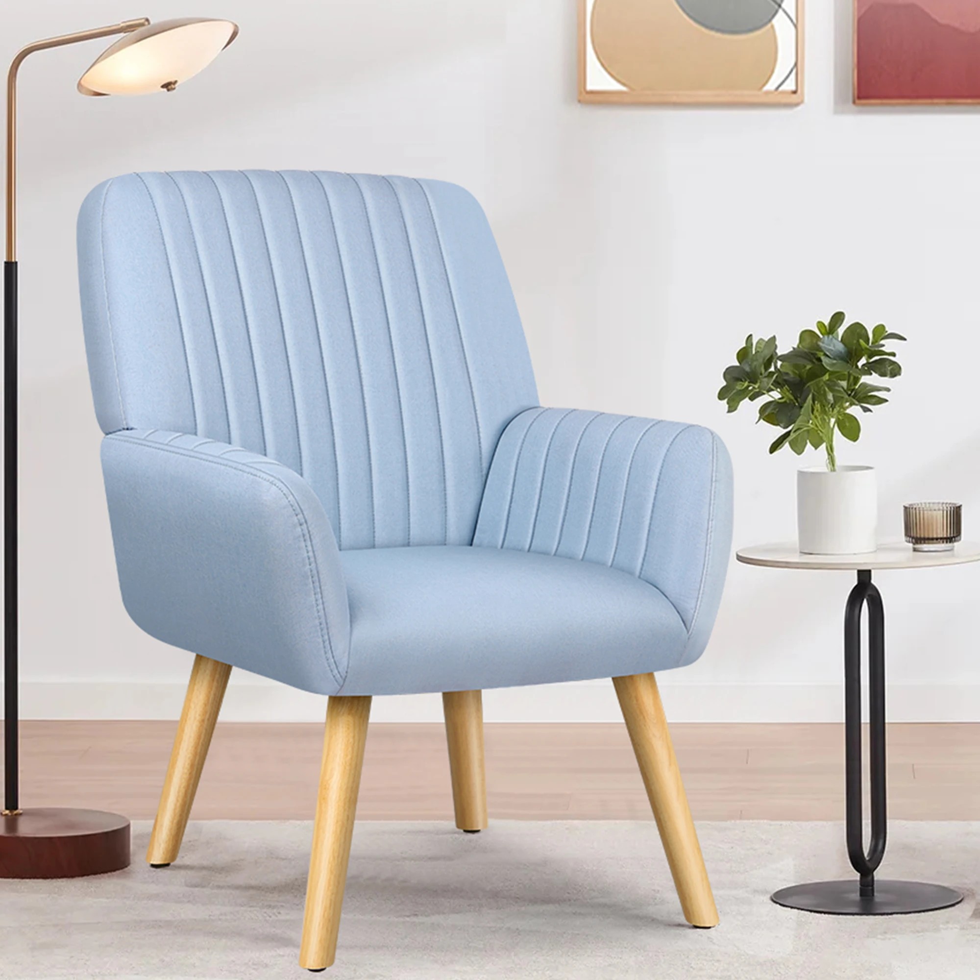 3 Alfordson Armchair Lounge Chair Upholstered Accent Chair Sofa Couch Fabric - Blue, 3 of 9