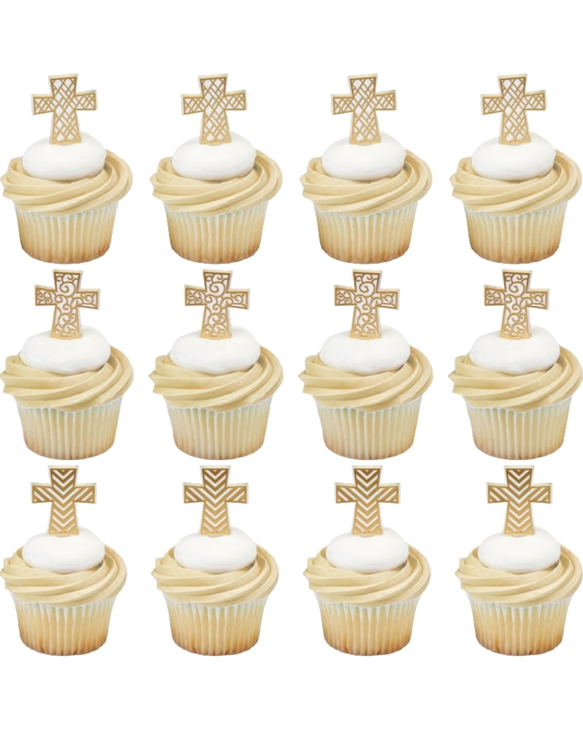 1 DecoPac Gold Ornate Cross Plastic Picks Pack of 12 - Gold, 1 of 2