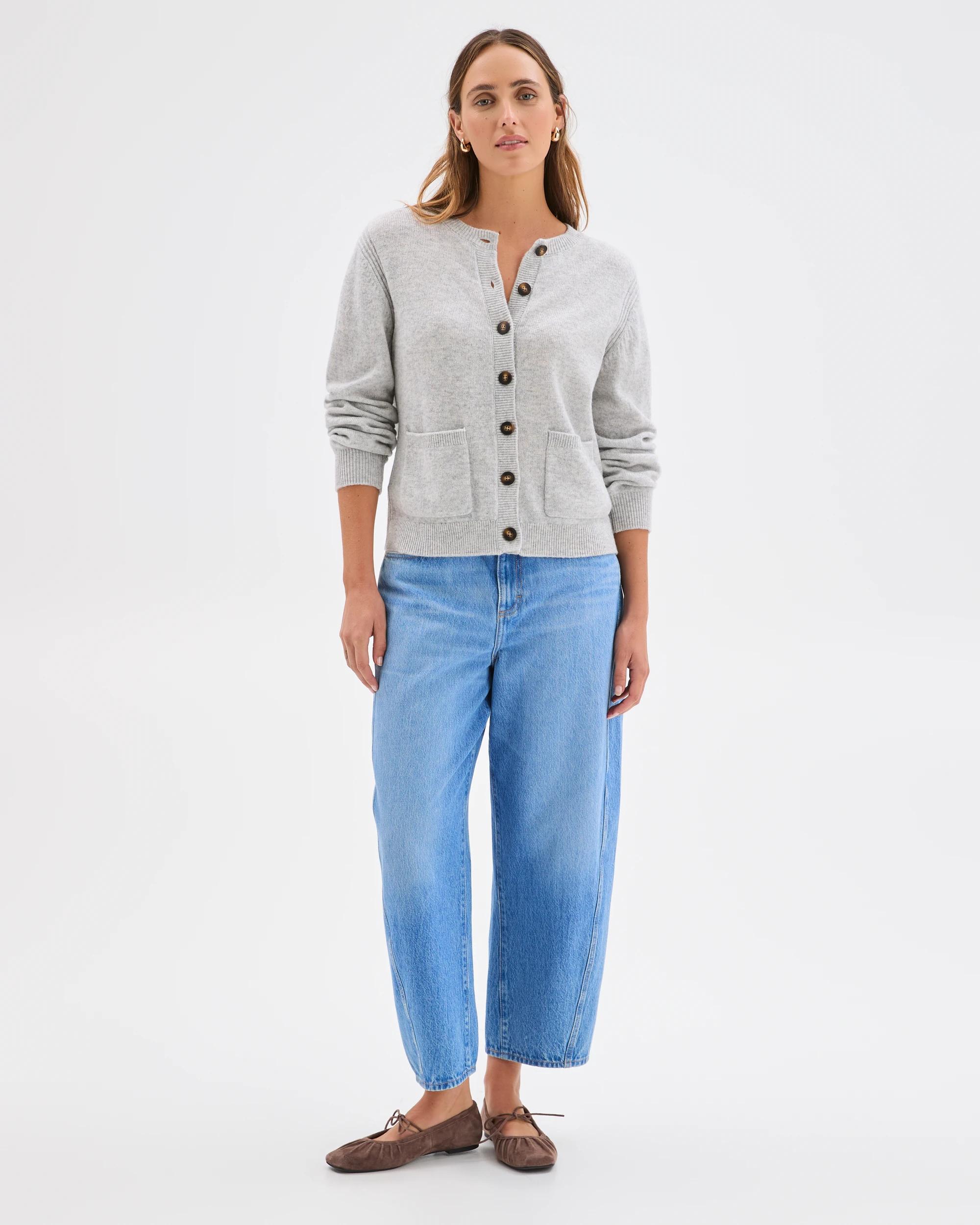 3 Target Woman Lambswool Balloon Sleeve Cardigan LIGHT GREY MARLE, 3 of 8