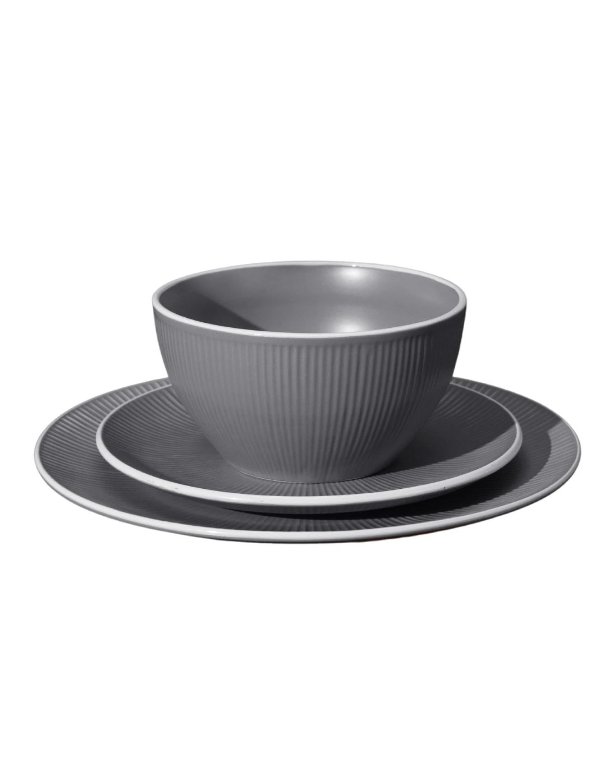 2 Cadence & Co. Maze 12-Piece Ribbed Matte Glaze Dinner Set 4 person - Matte Glaze Grey, 2 of 6