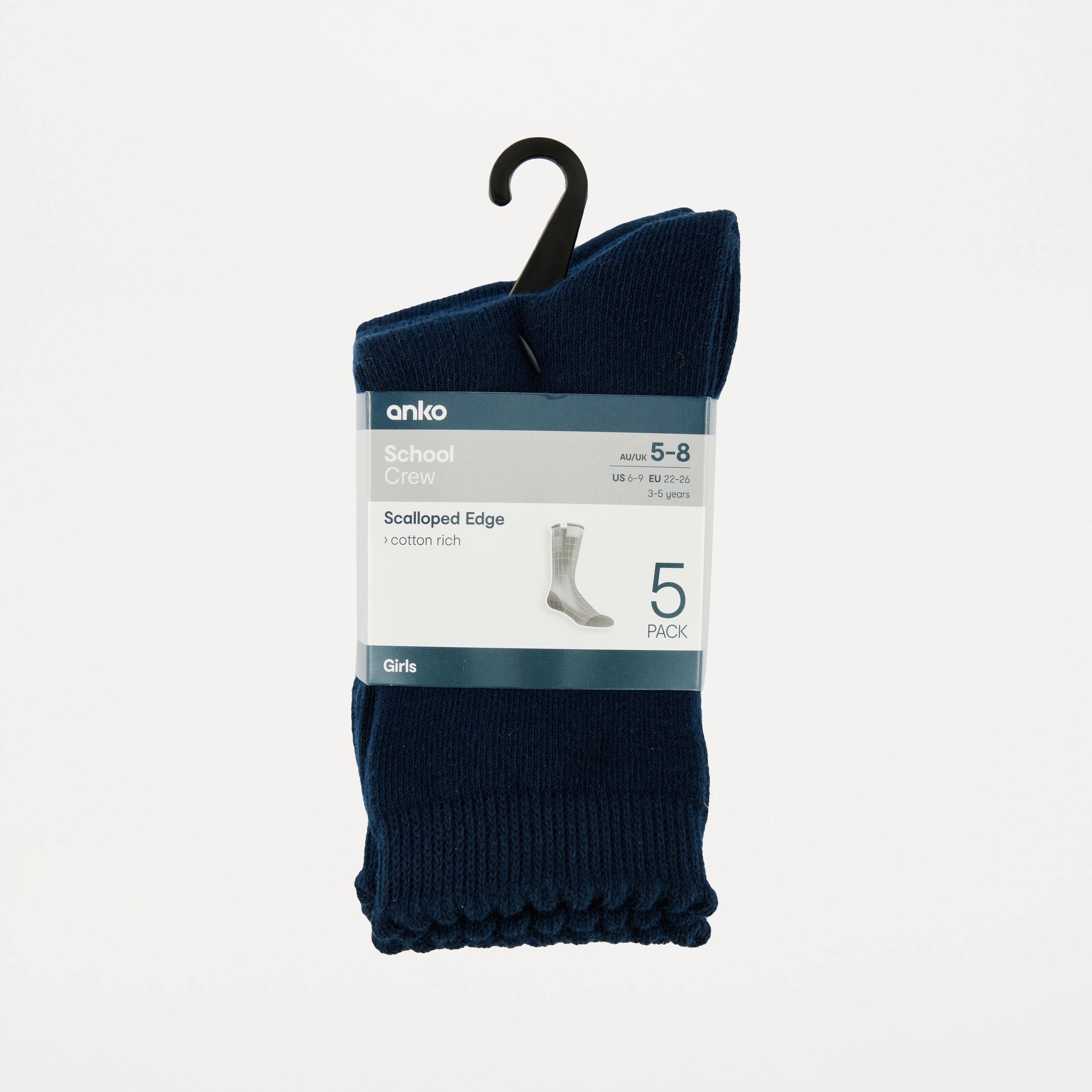 3 5 Pack Scalloped School Crew Socks Dress Navy, 3 of 3