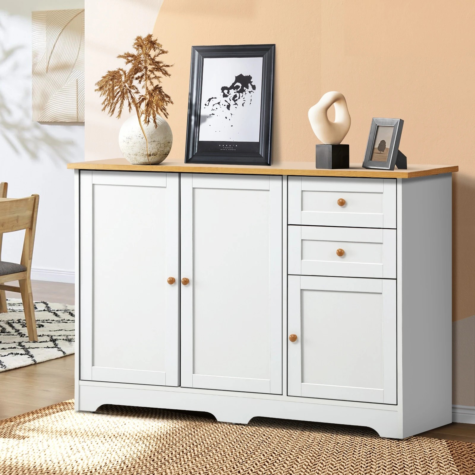 2 Oikiture Buffet Sideboard Storage Cabinet Cupboard
 - White, 2 of 9