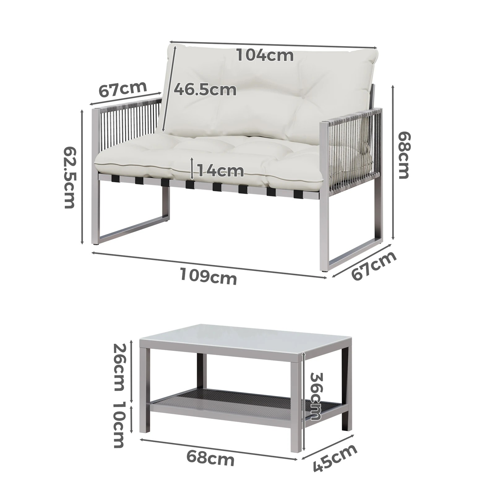 5 Alfordson 2PCS Outdoor Lounge Sofa Set Wicker Furniture Table and Chairs Garden - Beige, 5 of 8