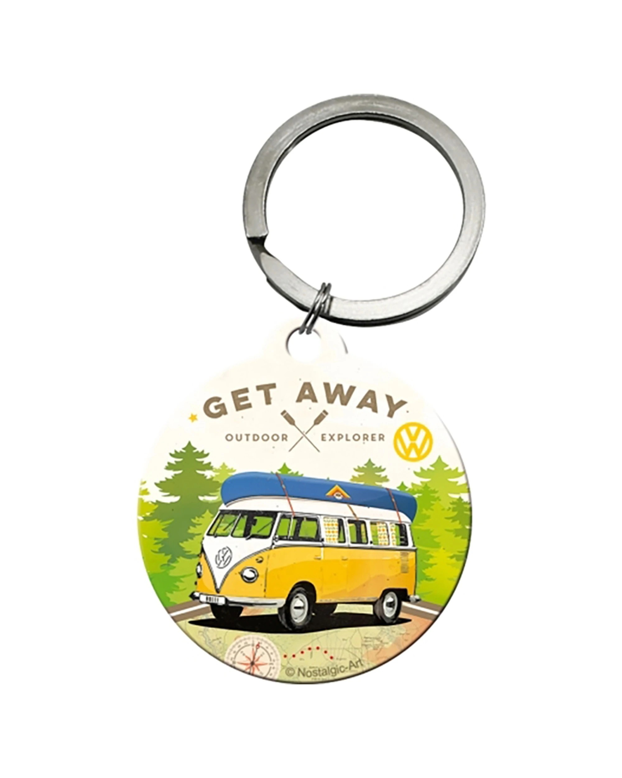 1 Nostalgic-Art Metal Round Keyring VW Lets Get Away Stainless Steel - Multi, 1 of 3