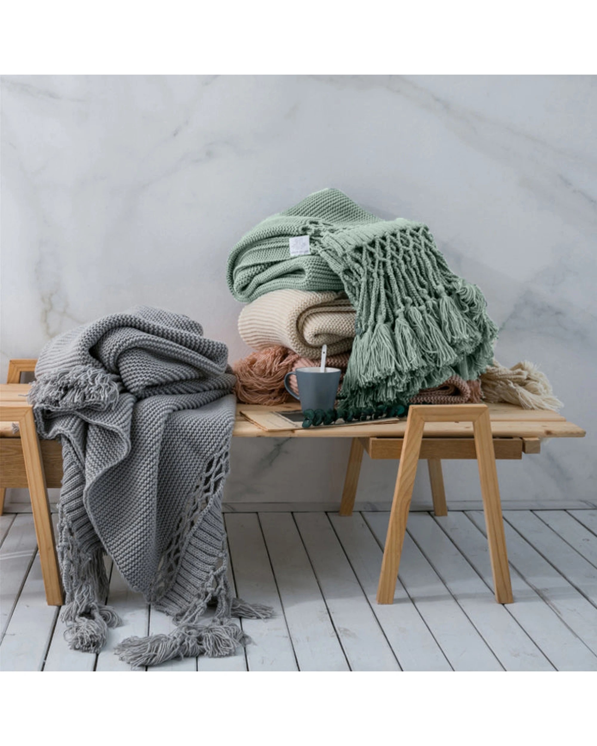 3 Cotton More Knitted Acrylic Blanket Bed Sofa Tassel Throw Rug Blanket 125x180cm Smoke - Grey, 3 of 4