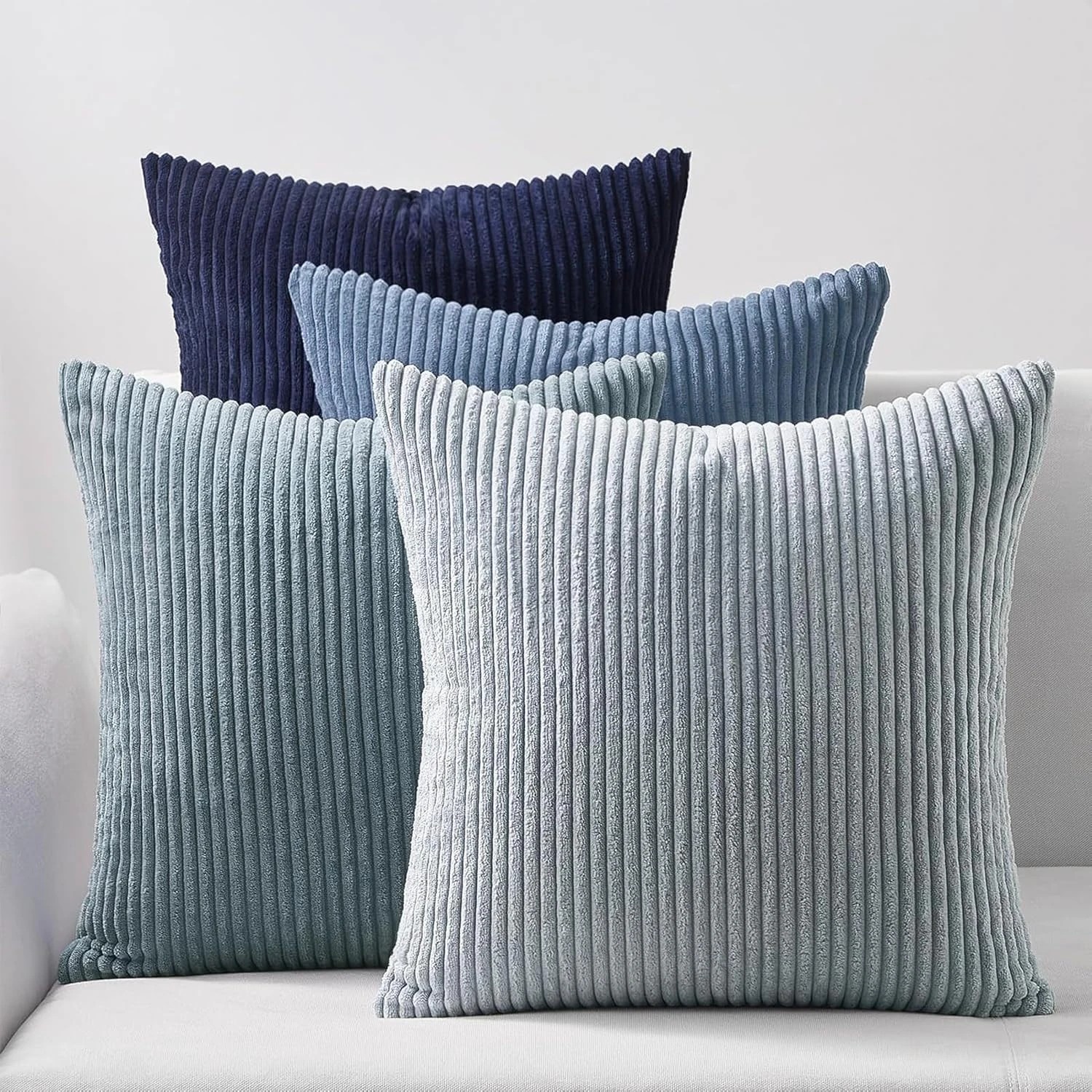 1 Gioia Casa 4-Pack Corduroy Velvet Cushion Covers 45x45cm - Blue, 1 of 5
