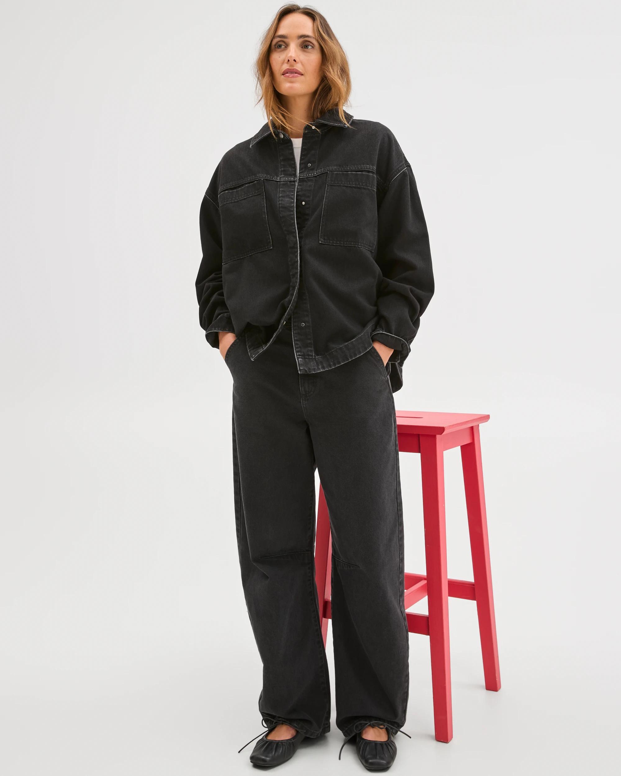 2 Target Denim Long Sleeve Denim Shacket WORN BLACK, 2 of 7