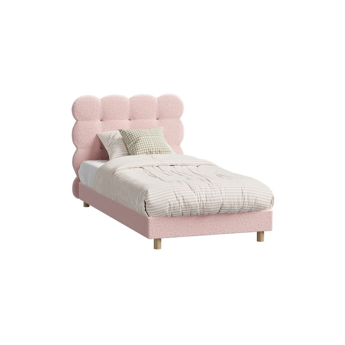 1 Oikiture Bed Frame Single Size Tufted Bedhead Boucle Fabric - Pink, 1 of 9
