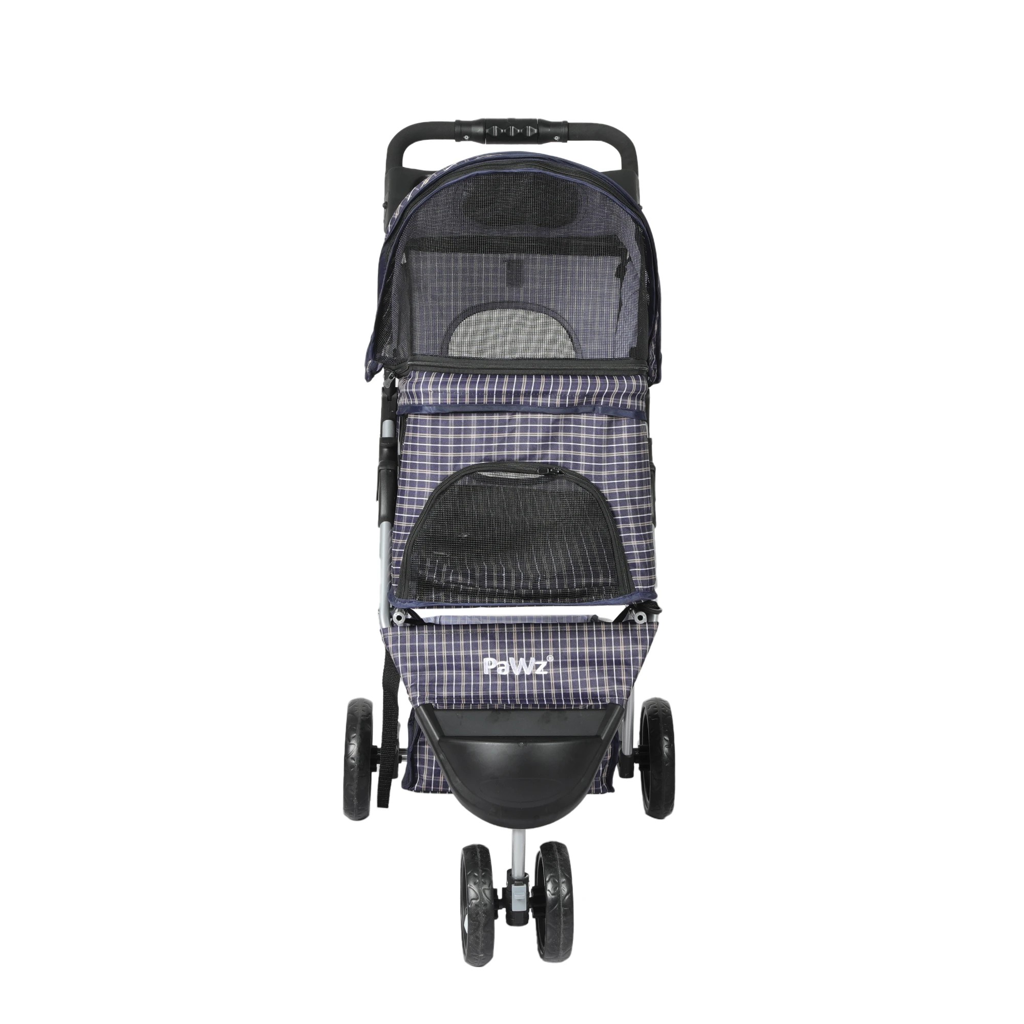 2 Pawz Compact Design Waterproof Pet Stroller With 3 Wheels And Drink Holder In Plaid Colour, 2 of 6
