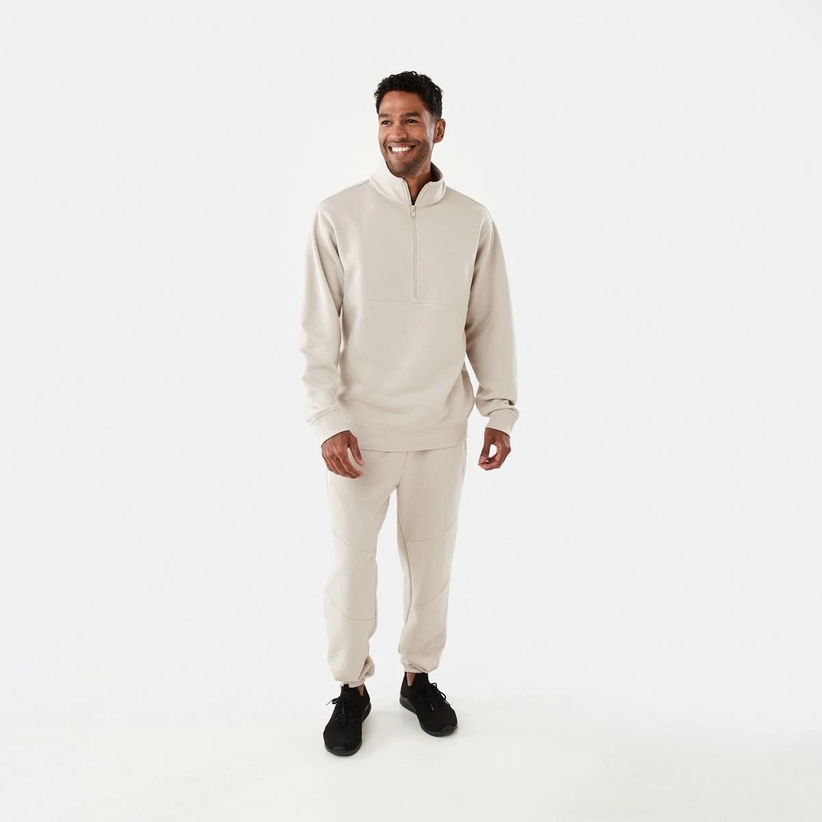 6 Active Mens Half Zip Pullover Sil Beige, 6 of 6