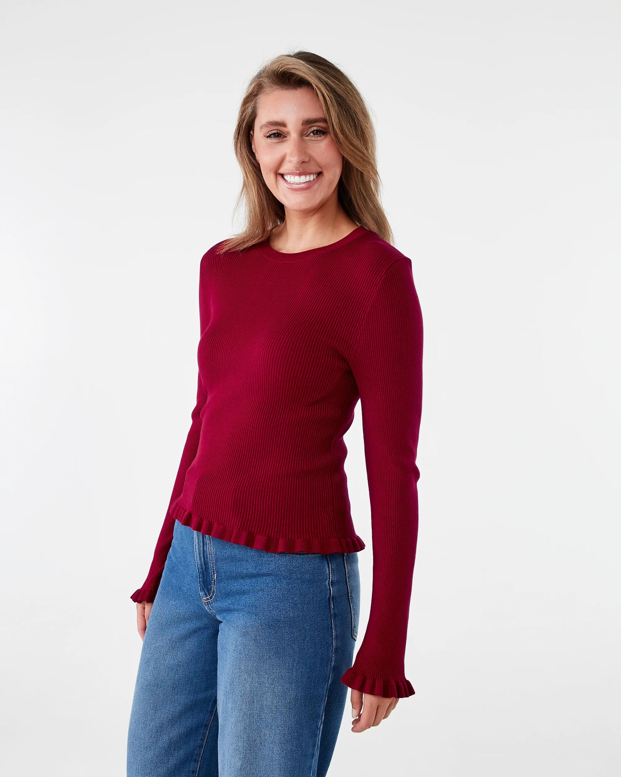 2 Long Sleeve Frill Top Spice Red, 2 of 7