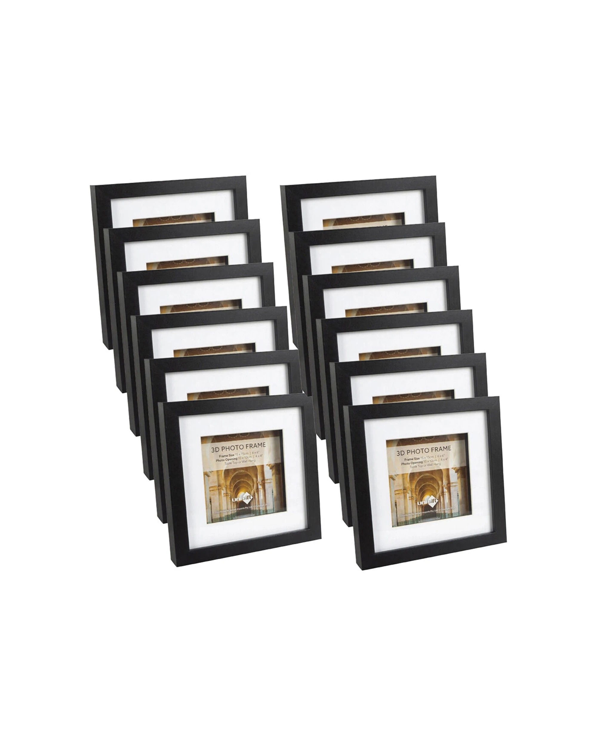 1 Unigift 12PK 3D Wooden Glass Picture Photo Frame Home Decor 15x15cm/10x10cm - Black, 1 of 1