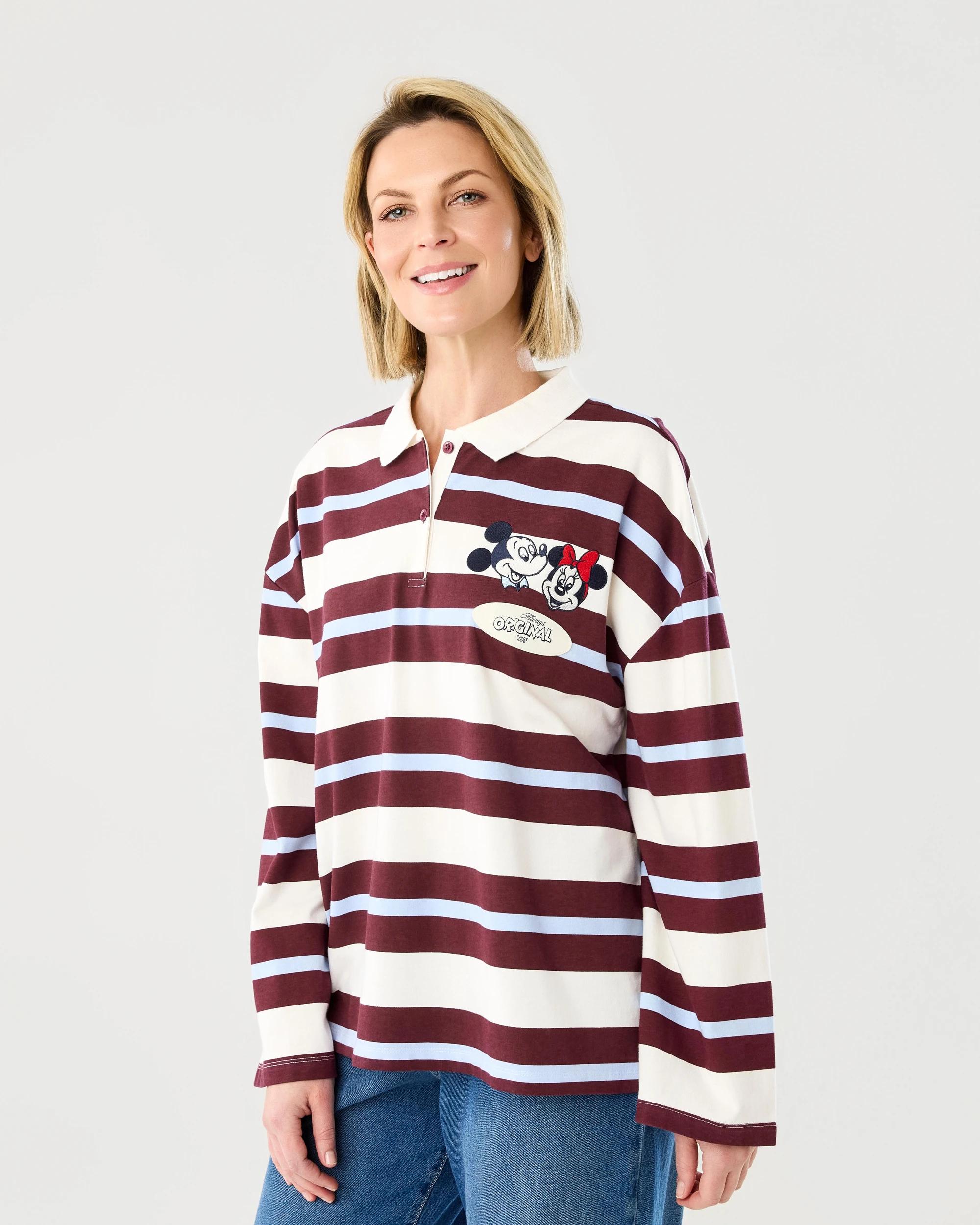 1 Long Sleeve Mickey Mouse License Rugby Top Mickeystrp, 1 of 6