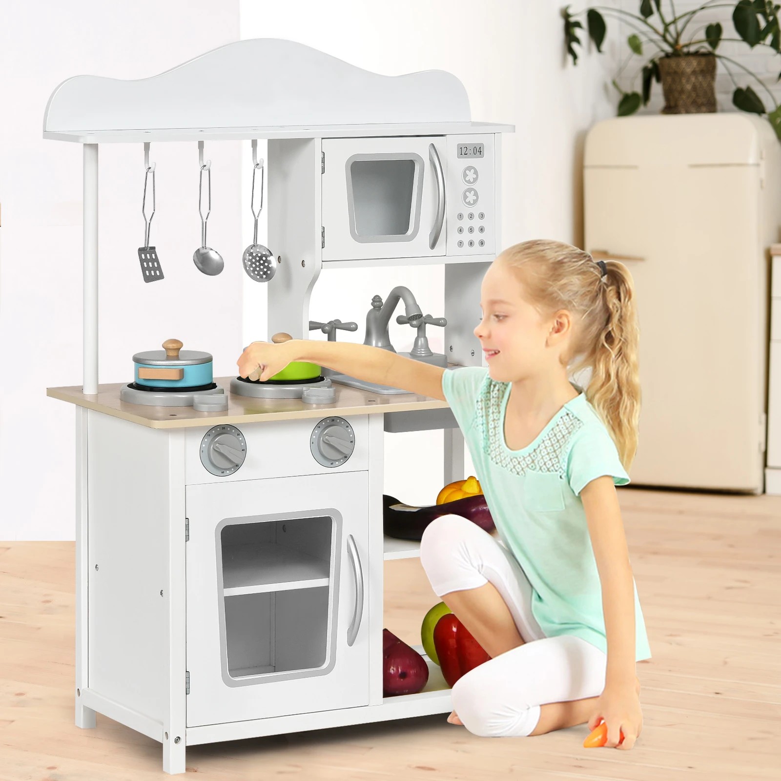 4 Costway Kitchen Play Set Kids Wood Cooking Toy, 4 of 6