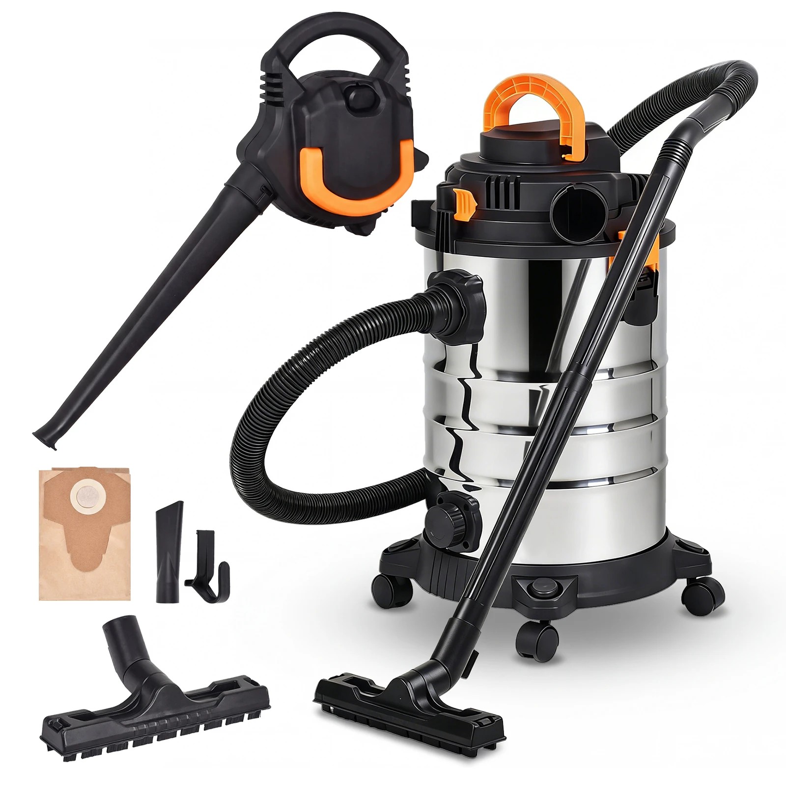 1 Advwin 30L Wet and Dry Vacuum Cleaner with Handheld Blower Wide and Crevice Nozzle Hose - Silver, 1 of 7
