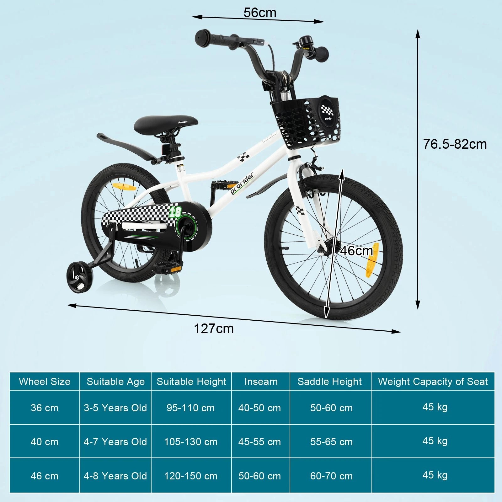 5 Costway 46cm Bike Bicycle Ride-on w/Training Wheels & Adjustable Seat Boys Beginner - White, 5 of 5