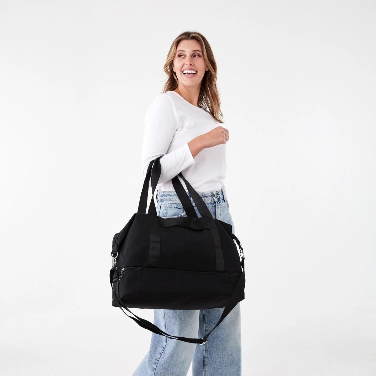 8 Woven Canvas Weekender Bag BLACK, 8 of 8