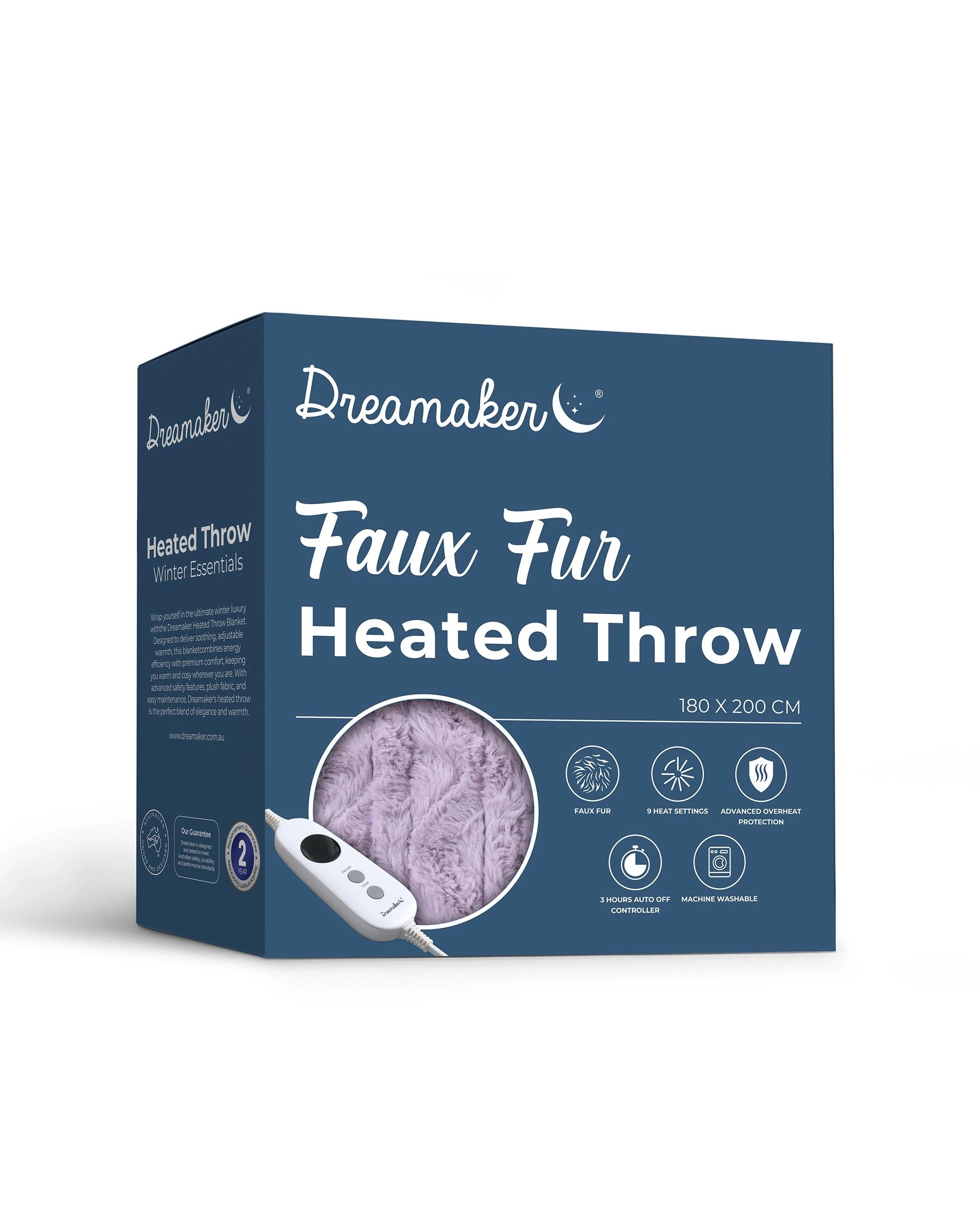 7 Dreamaker Felix 500gsm Faux Fur Heated Throw 180x200cm - Lavender, 7 of 7