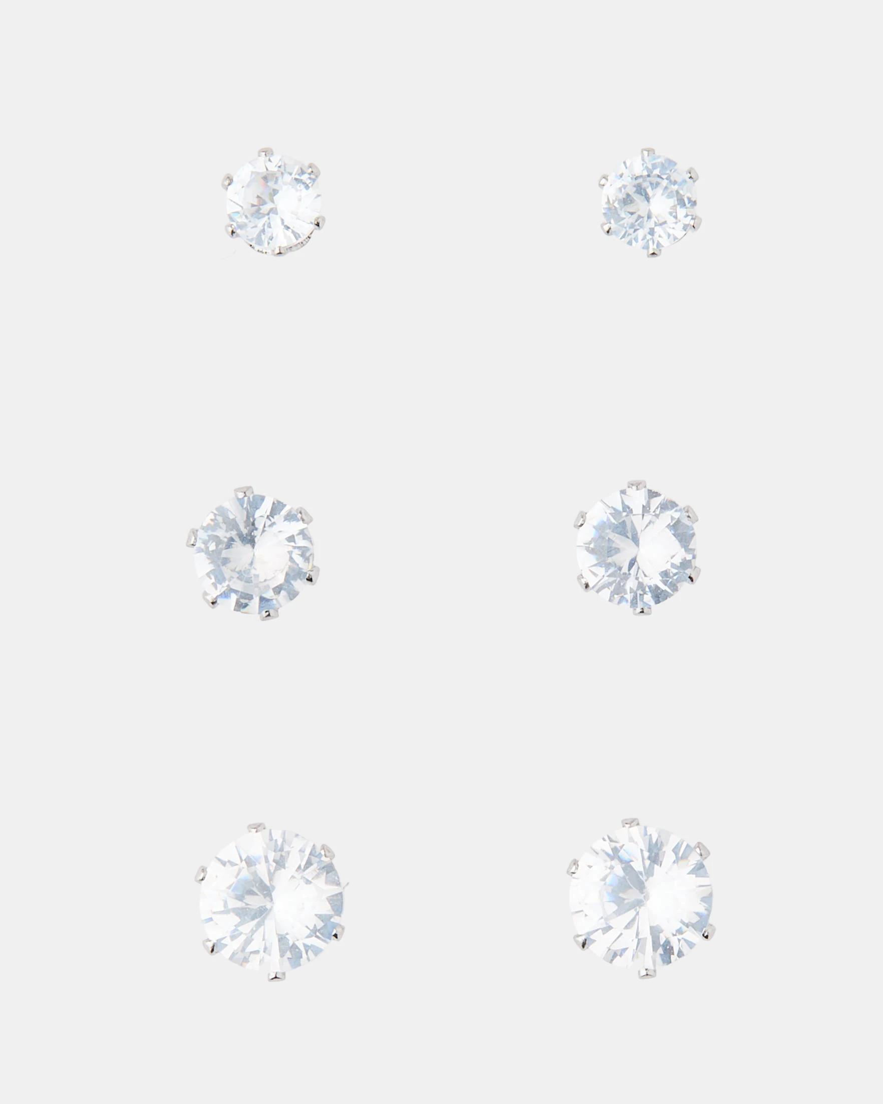 1 3 Pack Waterproof Stainless Steel Round Stud Earrings - Silver Tone Silver, 1 of 5