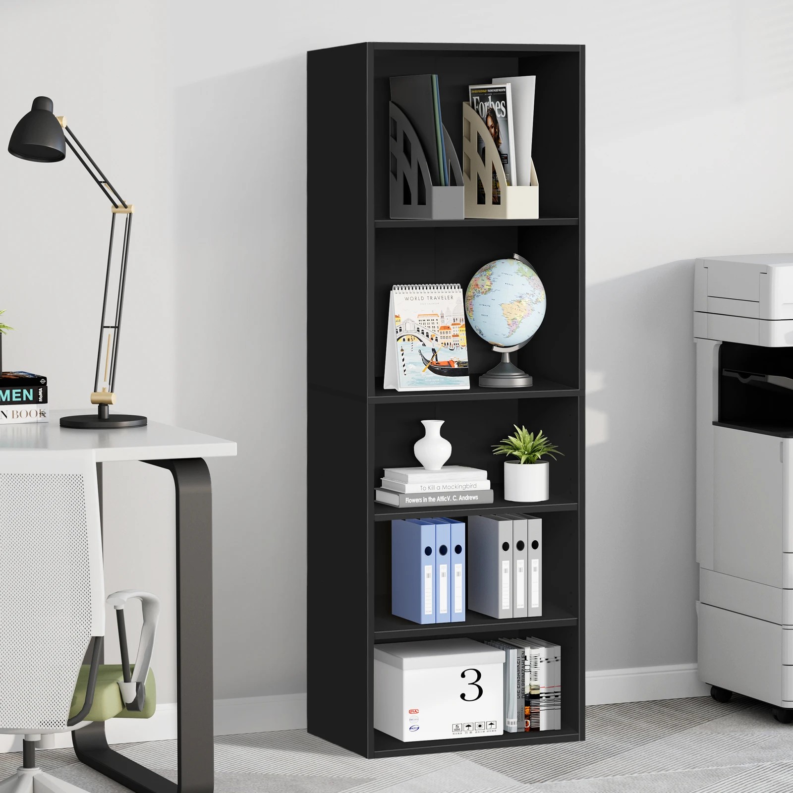 9 Alfordson Office Storage Cabinet 5 Shelves Bookcase Tallboy Bedroom - Black, 9 of 9