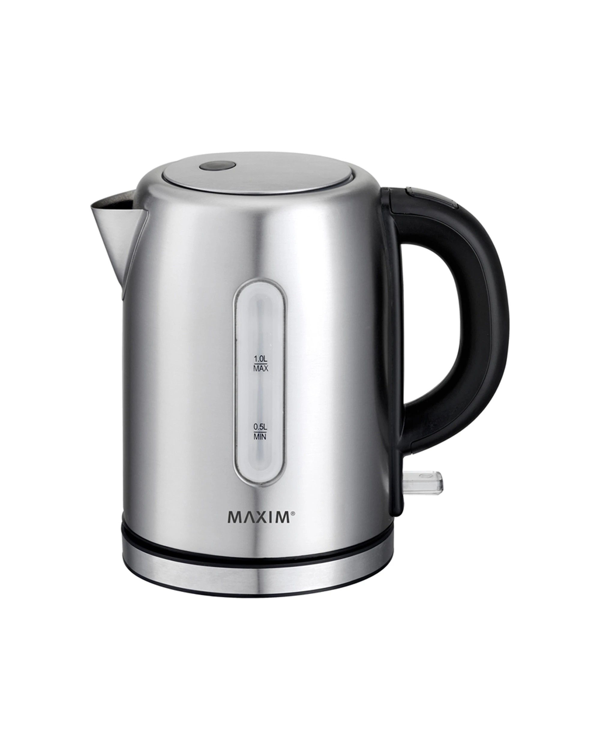 1 Maxim Brushed Stainless Cordless Kettle 1 Litre Water Level Window 360 Base - Silver, 1 of 2