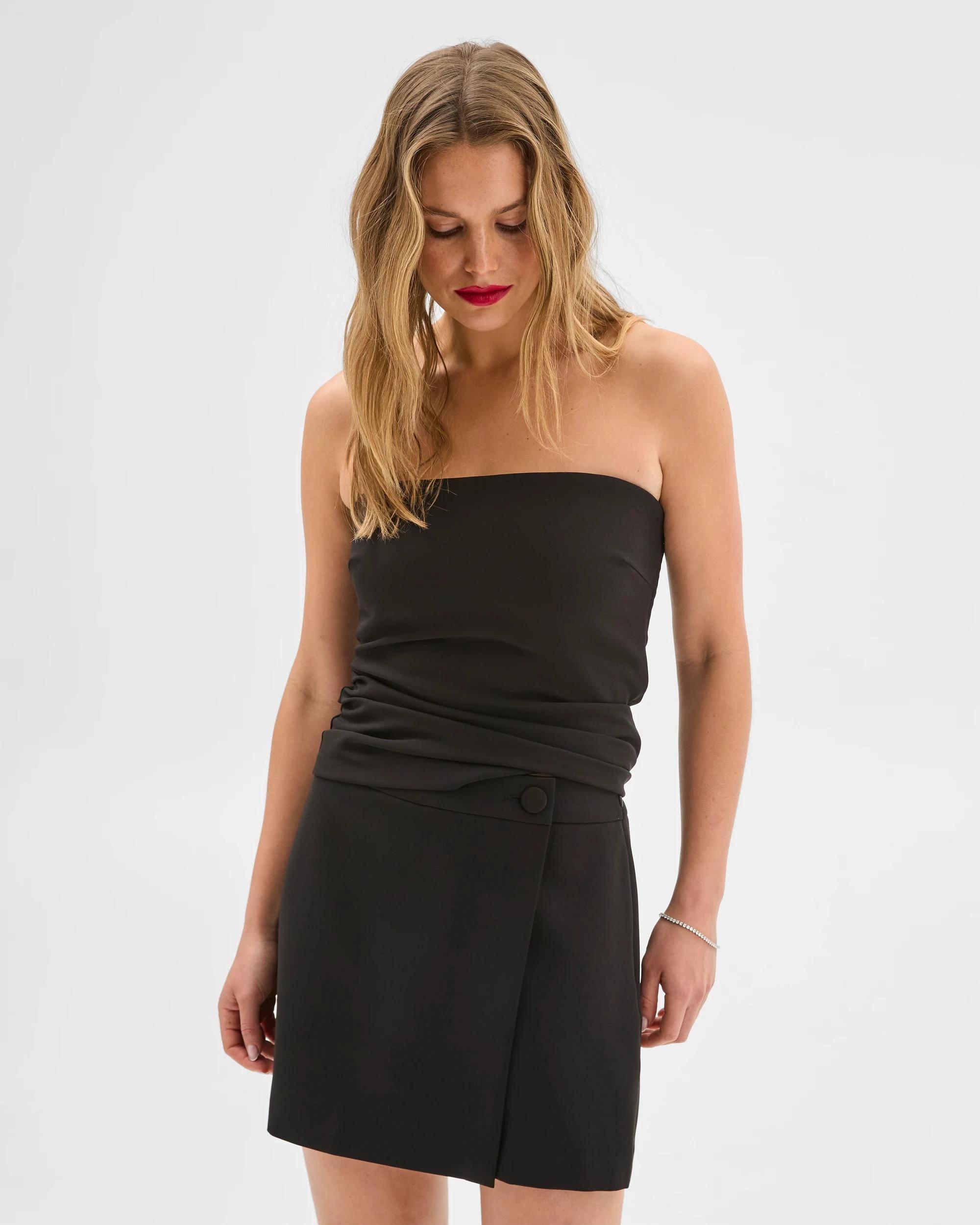 1 Button Front Wrap Skirt - Lily Loves BLACK, 1 of 6