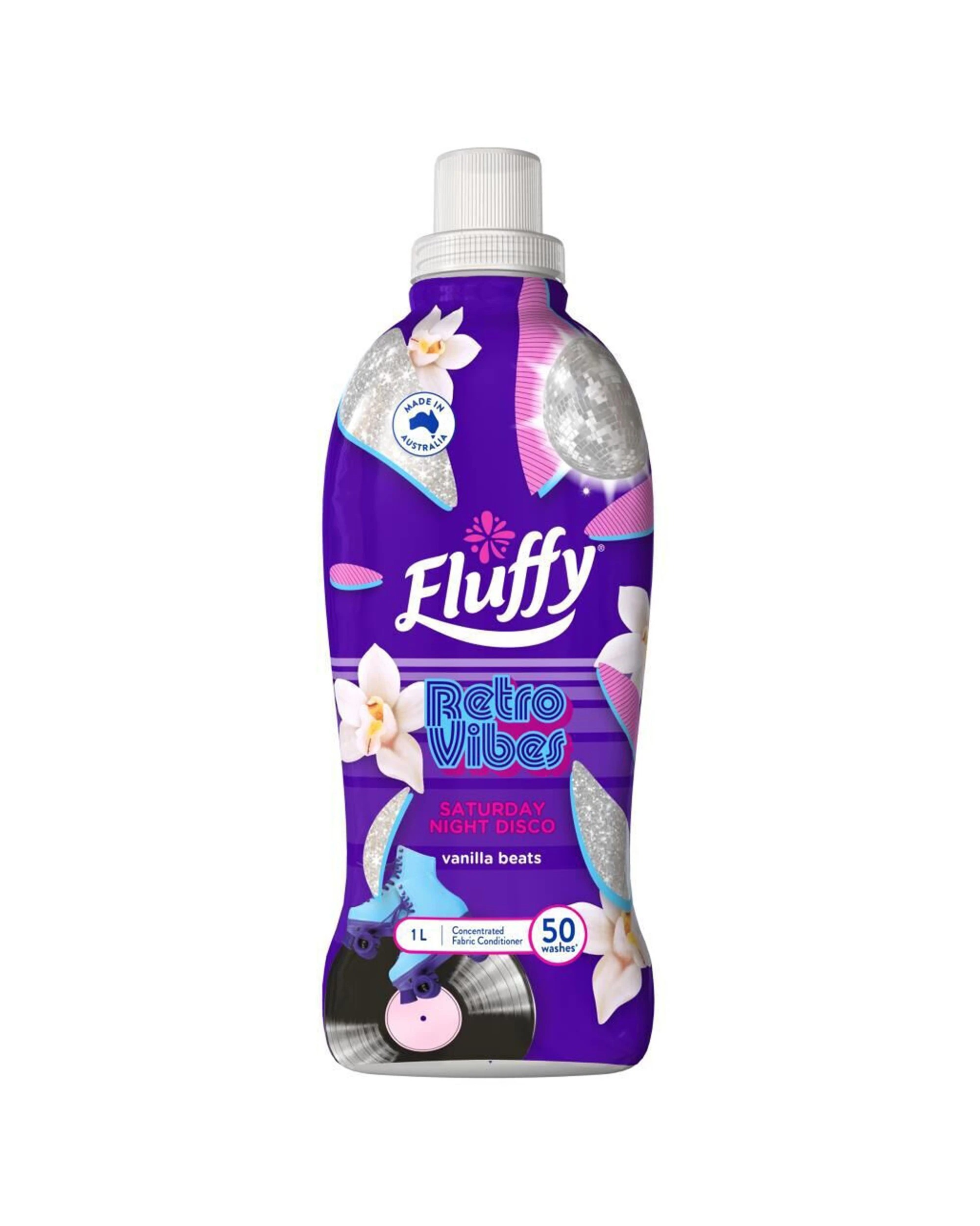 2 Fluffy 8PK Concentrated Fabric Conditioner Retro Vibes Vanilla Beats 1L - Purple, 2 of 3
