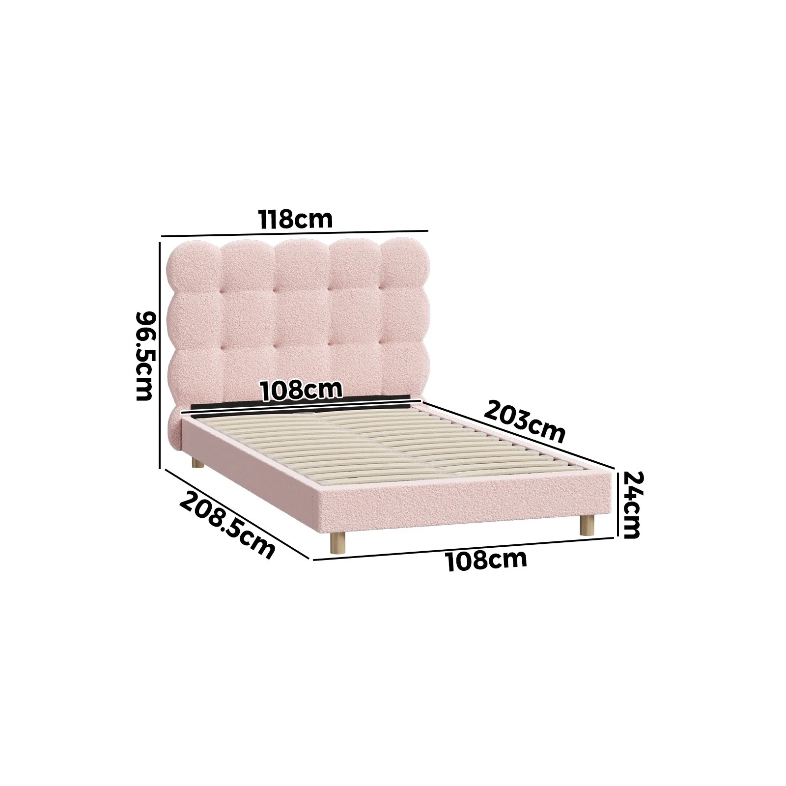 10 Oikiture King Single Bed Tufted Bedhead Boucle Bed Frame
 - Pink, 10 of 10