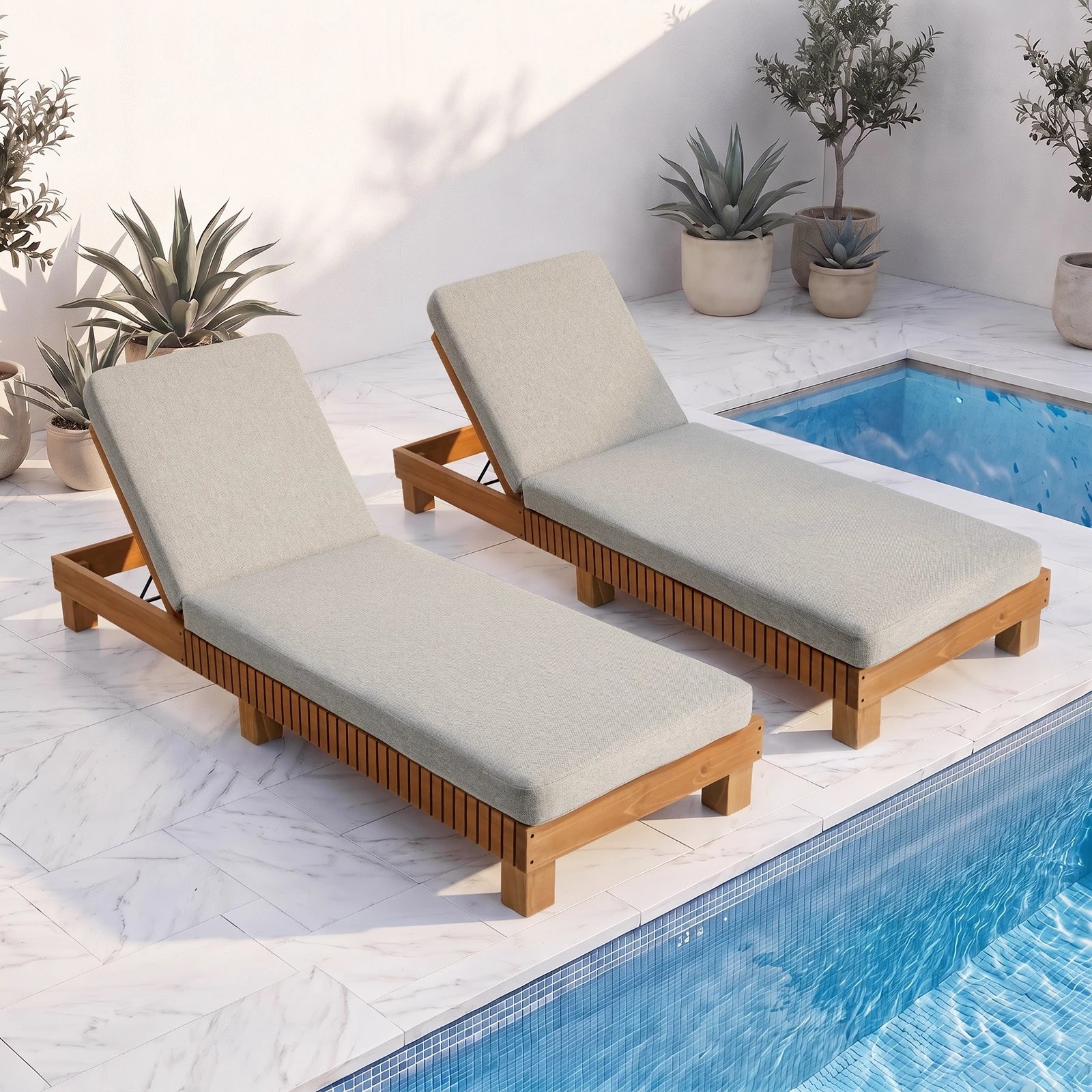 Livsip 2PCS Outdoor Sun Lounge Set Wooden Lounger Daybed Patio ...