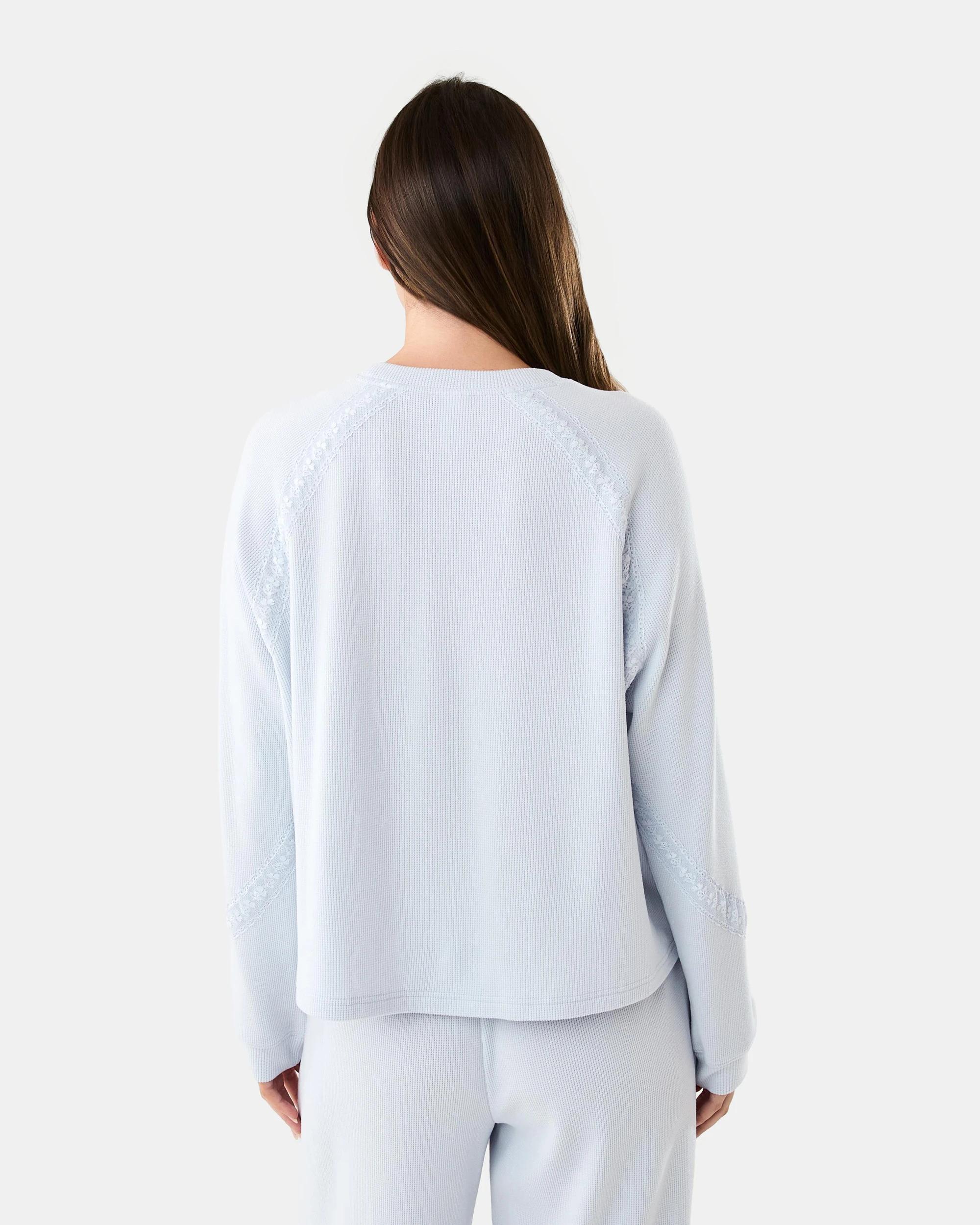 3 Long Sleeve Waffle Lace Lounge Top Halo Blue, 3 of 7