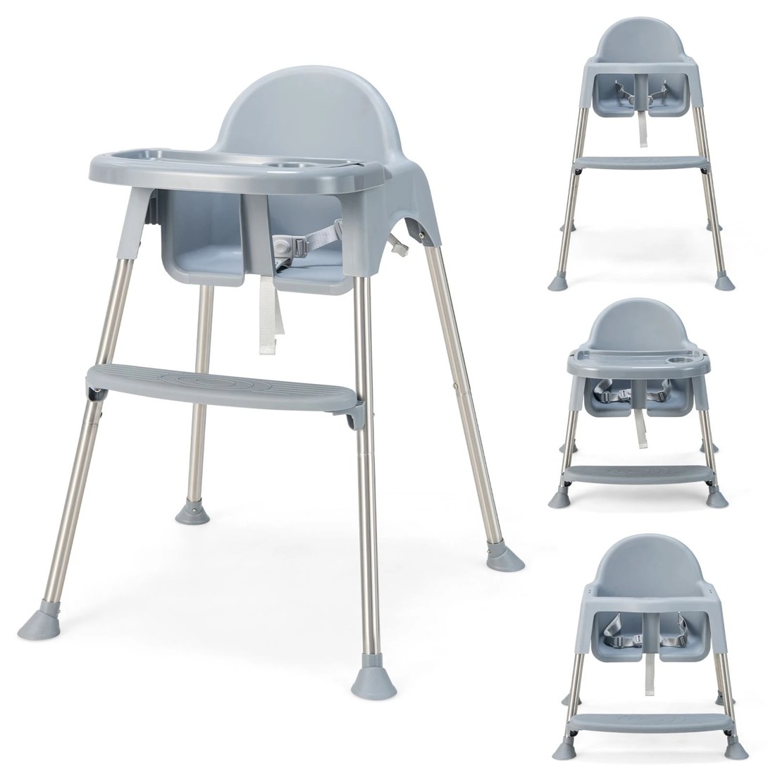 1 Costway 4-in-1 Foldable High Chair w/Tray Grey, 1 of 2