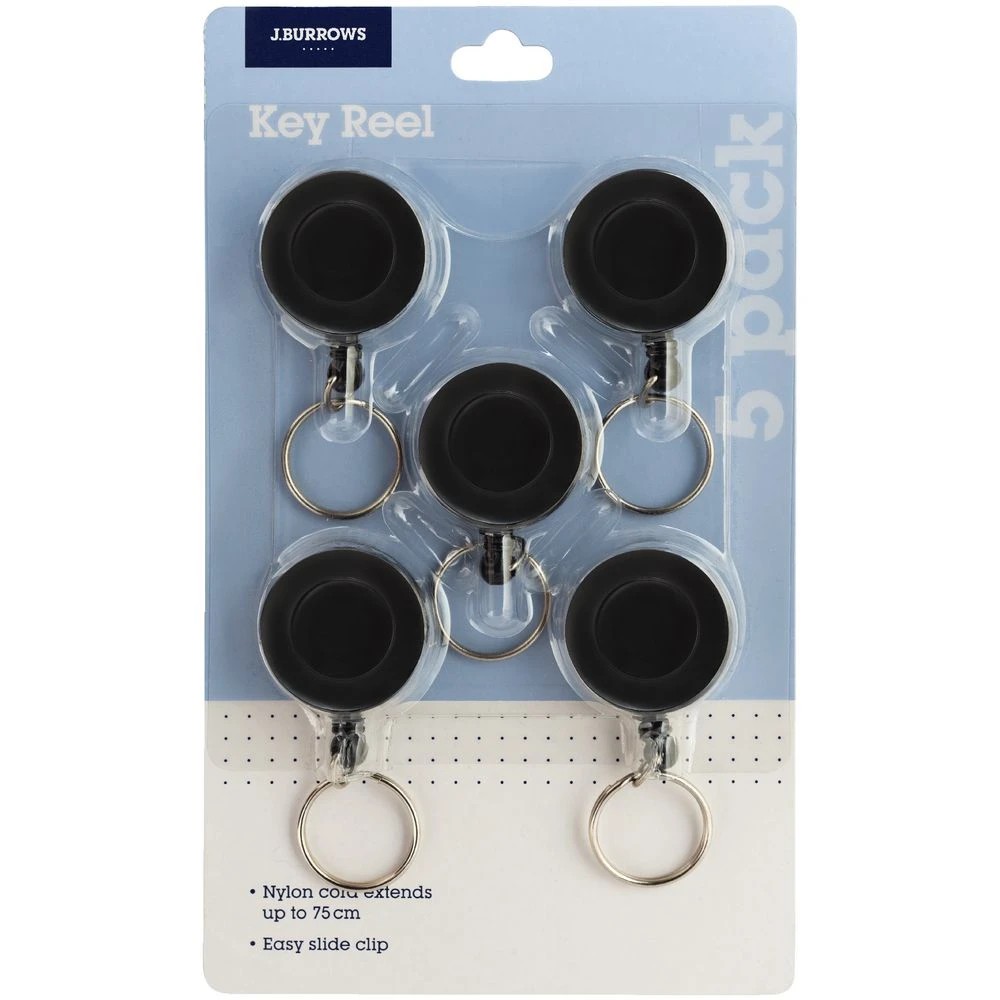 4 J.Burrows Mini Retract Key Reels 5 Pack Black, 4 of 4
