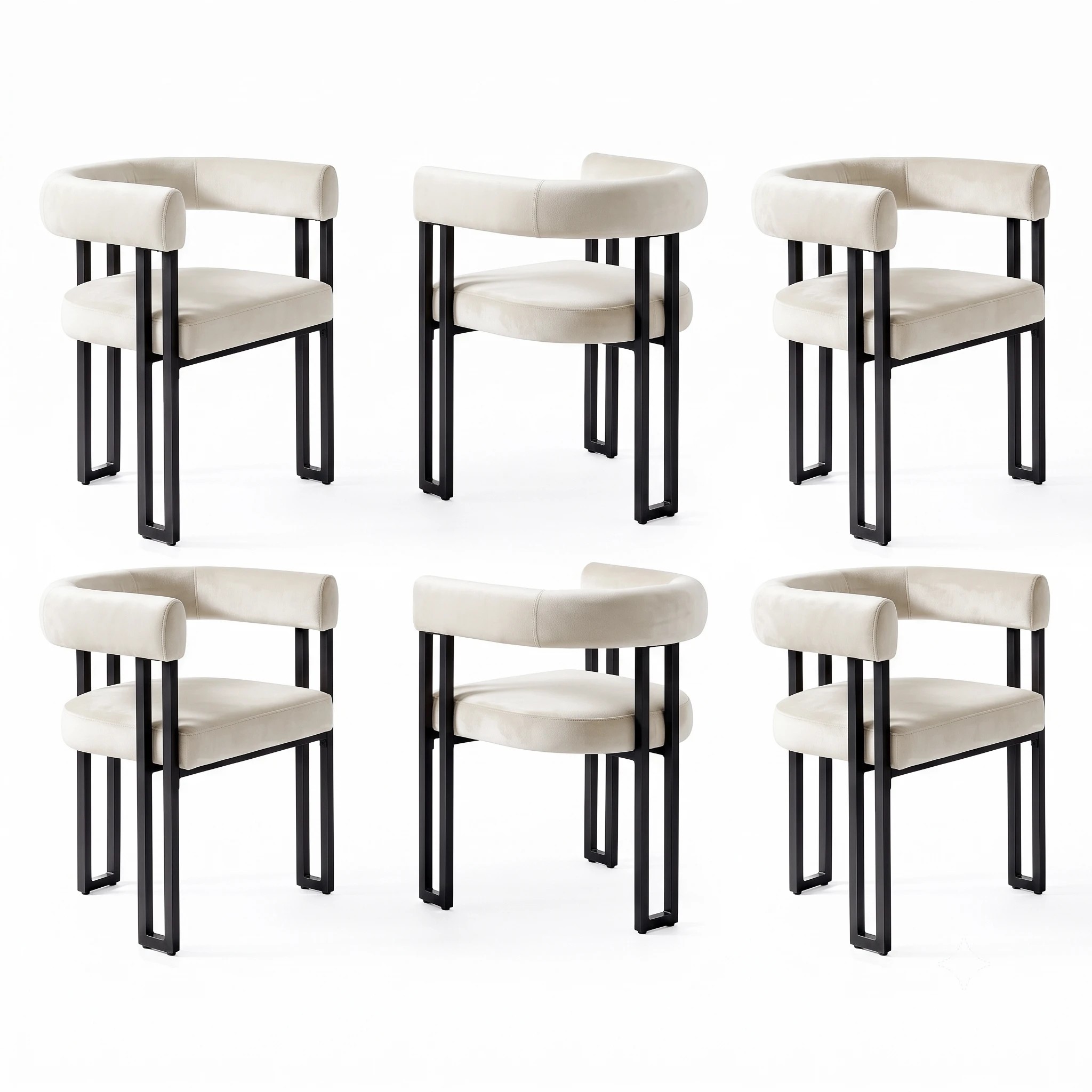 1 Artiss Dining Chairs Set of 6 Upholstered Barrel Chairs with Curved Armrests & Back - Beige, 1 of 9