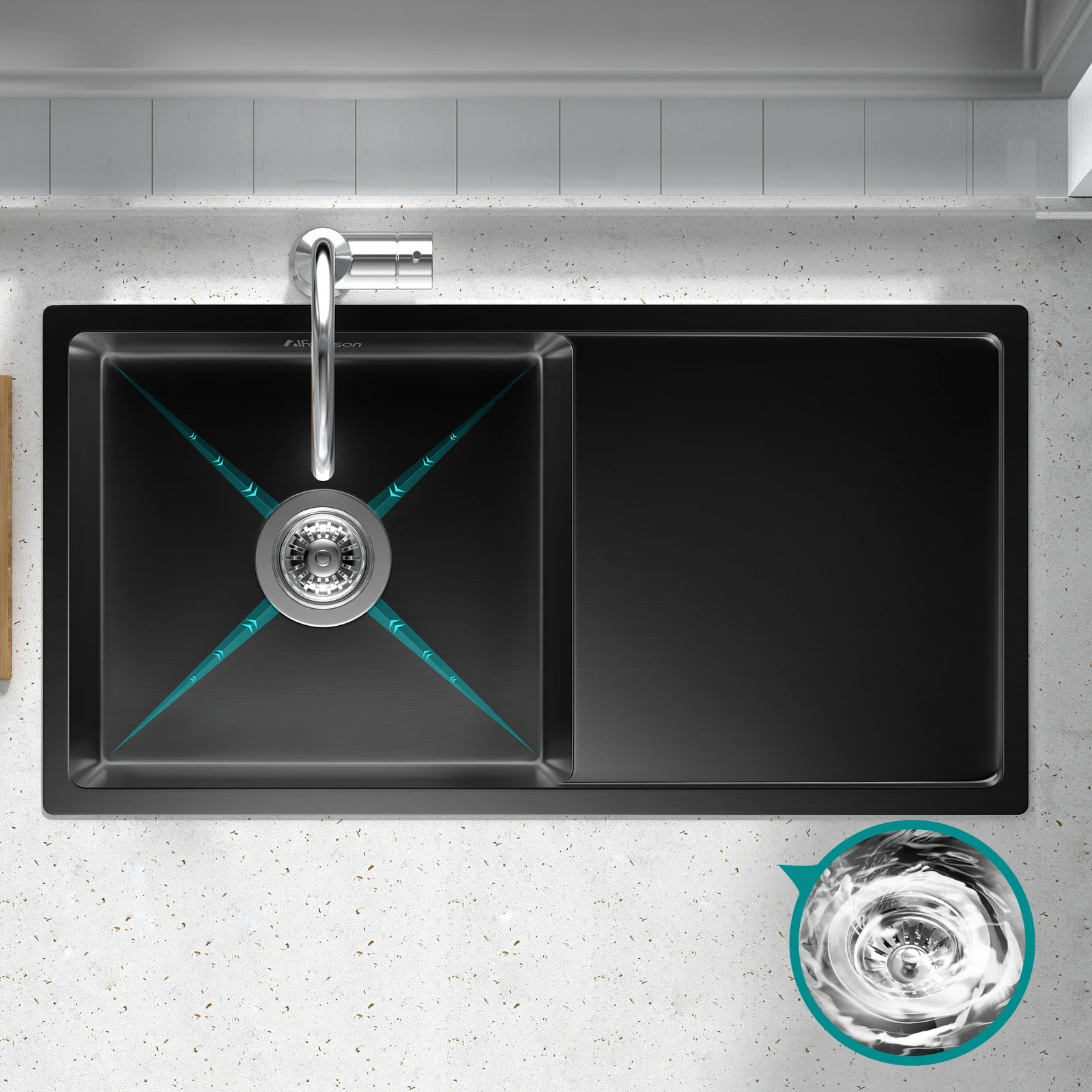 4 Alfordson Kitchen Sink 87x45cm Stainless Steel Basin Single Bowl - Black, 4 of 9