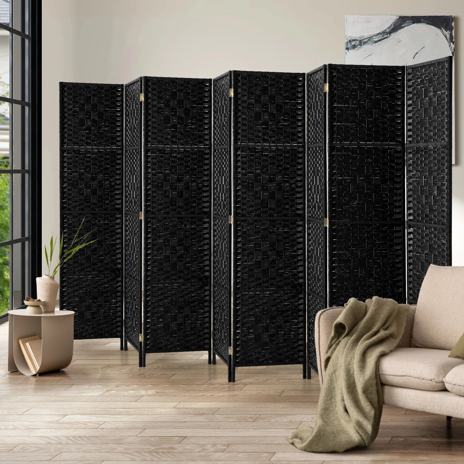 3 Oikiture 8 Panels Room Divider - Black, 3 of 10