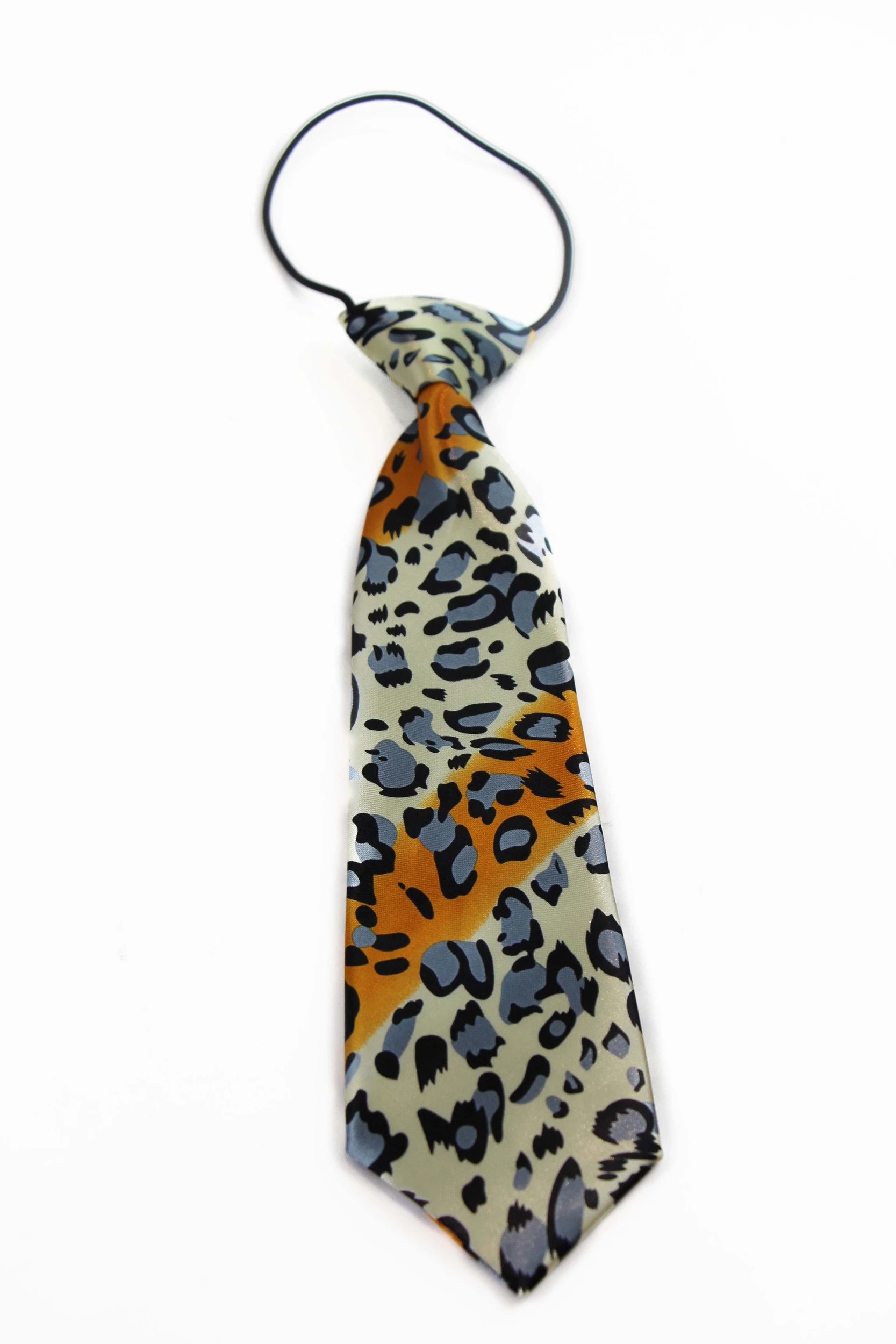 3 Zasel Kids Boys Multicoloured Patterned Elastic Neck Tie - Leopard Champagne - Multi, 3 of 3