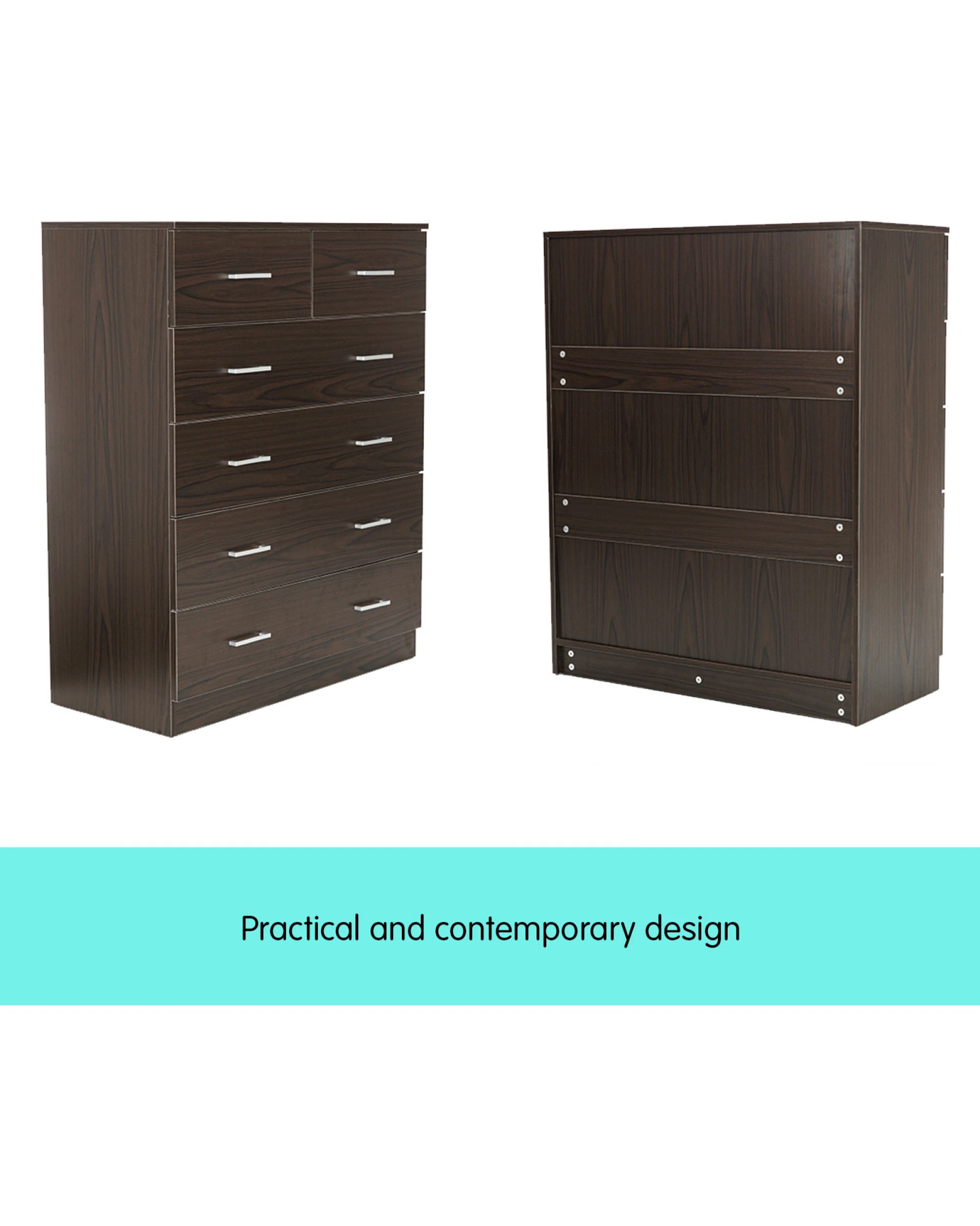 7 Sarantino Tallboy Dresser 6 Chest Of Drawers Cabinet Storage 85 X 39.5 X 105 In Brown, 7 of 7