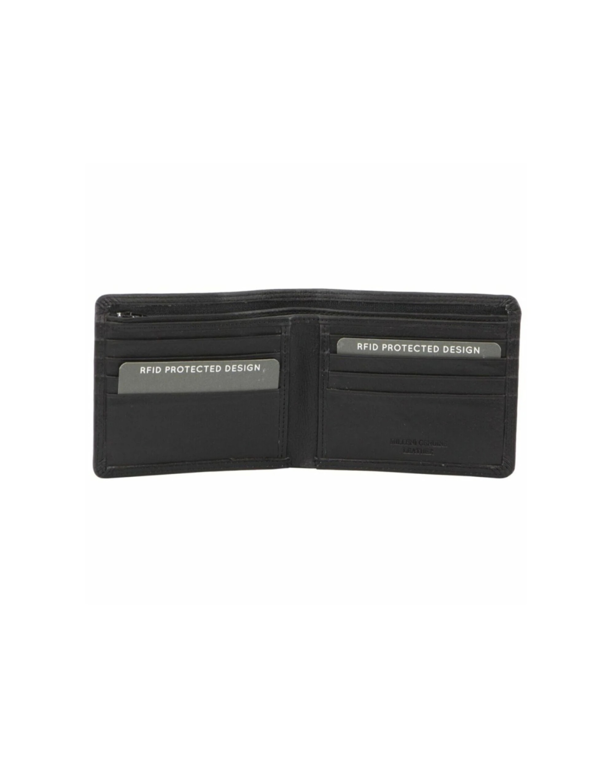 2 Milleni Men's Leather RFID Protected Card/Cash Flat Wallet 10cm - Black, 2 of 2
